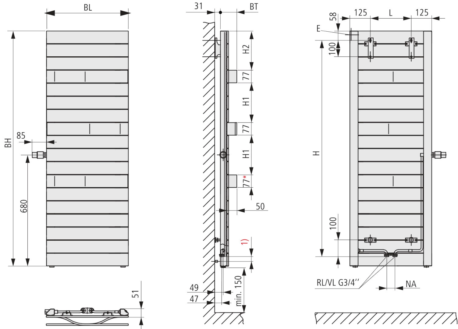 Kermi Design-Heizkörper „Tabeo®-V“ 50 × 119,7 cm in Weiß