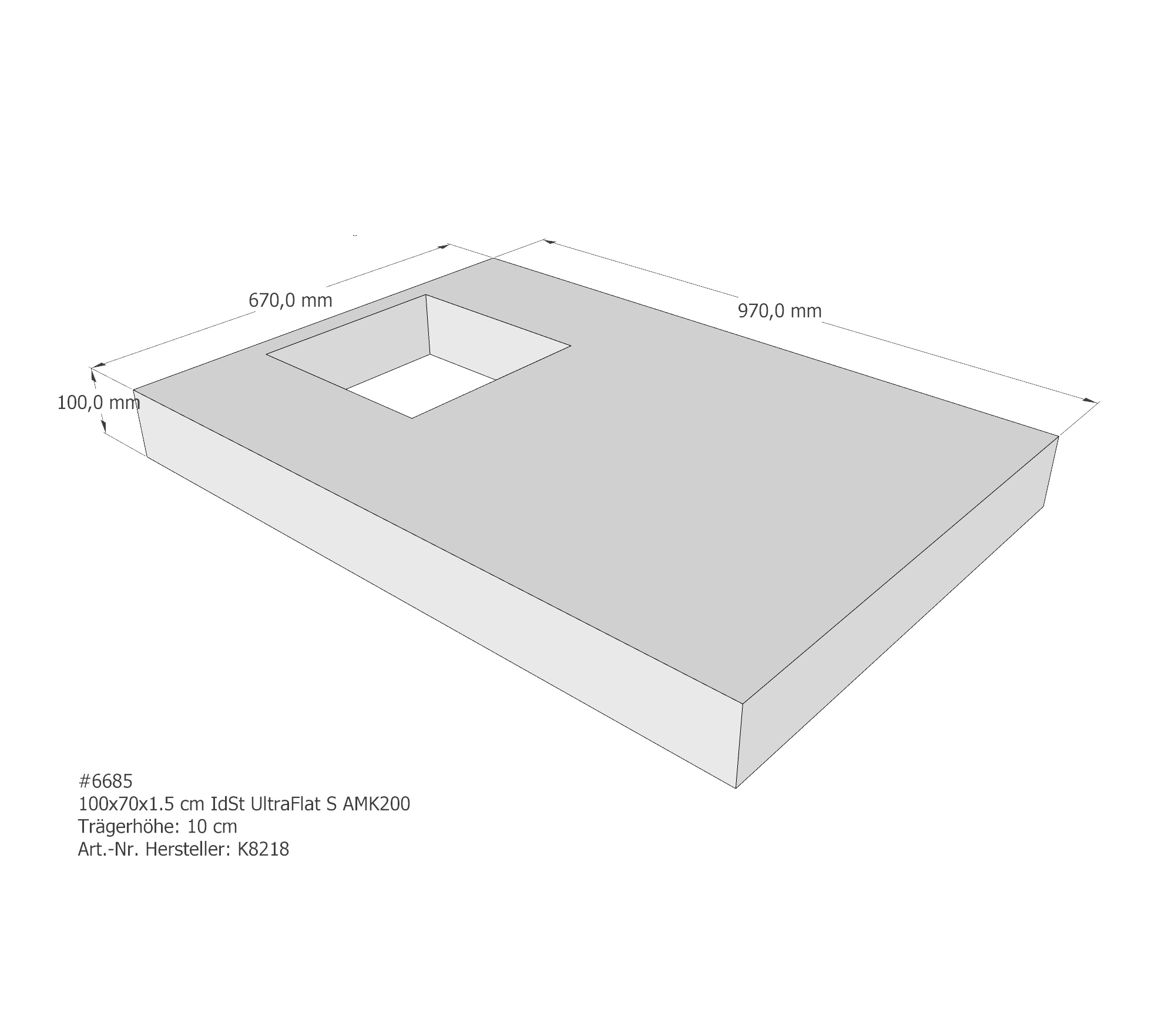 Duschwannenträger für Ideal Standard Ultra Flat S 100 × 70 × 1,5 cm