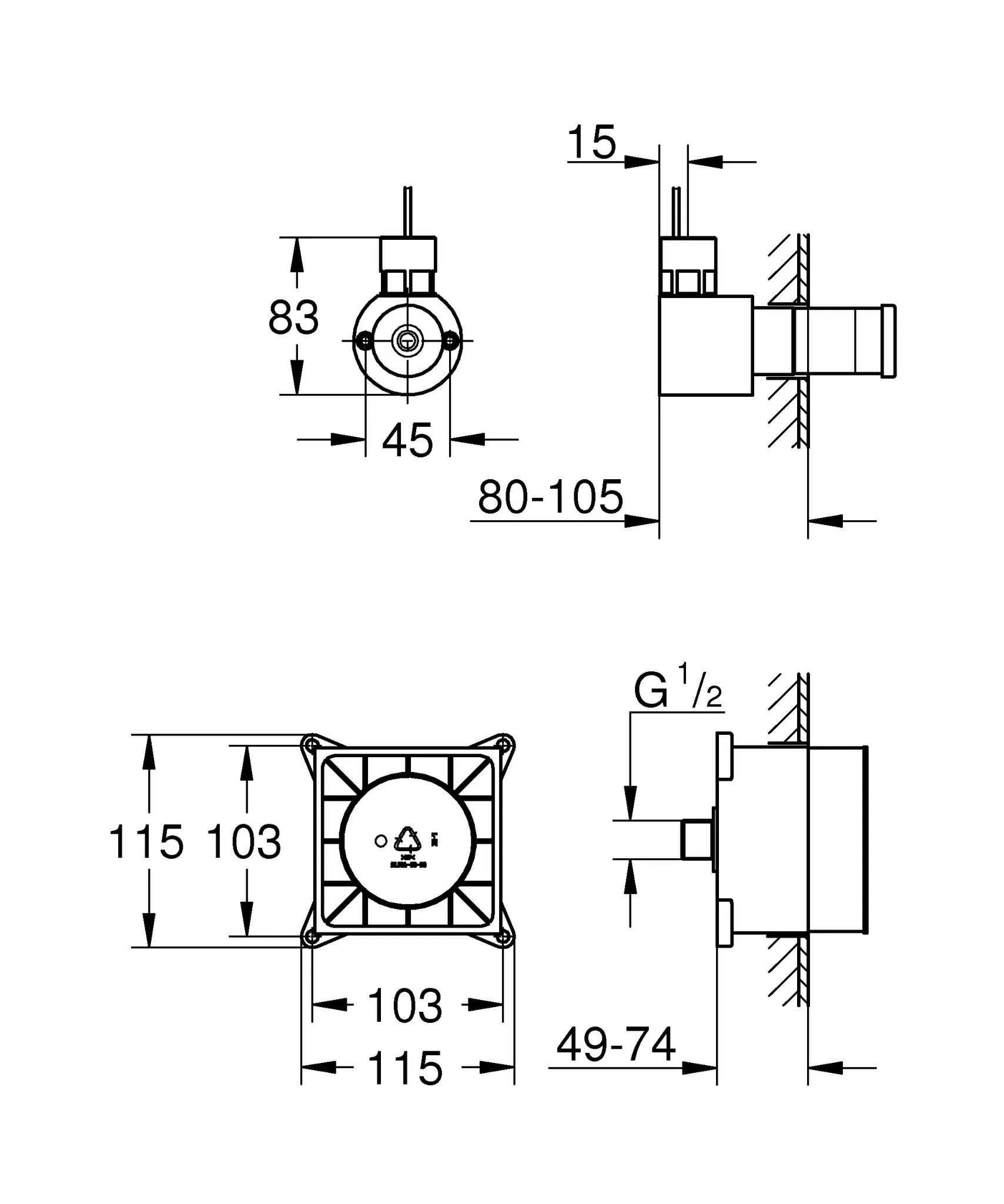 Grohe F-digital Deluxe, Rohbauset Dampfgenerator, für Dampfgenerator 26828000 Grohe F-digital Deluxe, Rohbauset Dampfgenerator, für Dampfgenerator 26828000