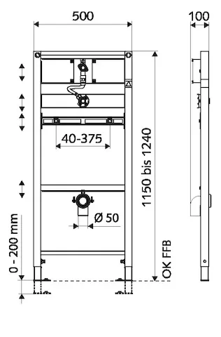 Urinal-Modul MONTUS, Typ COMPACT II, B 50 cm x H 124 cm, Rahmen pulverbeschichtet