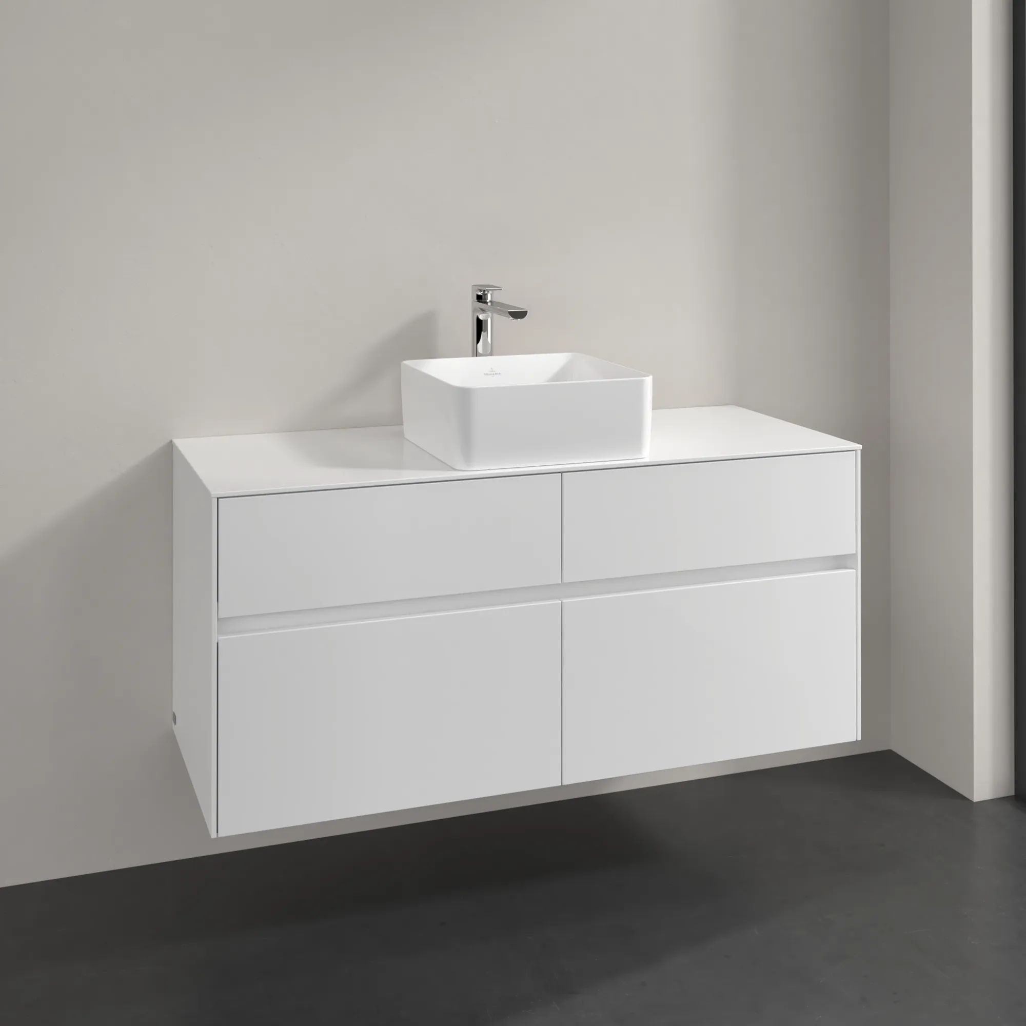 Villeroy & Boch Waschtischunterschrank „Collaro“ 1200 × 548 × 500 mm Glossy White, ohne Beleuchtung, für Becken mittig Villeroy & Boch Waschtischunterschrank „Collaro“ 1200 × 548 × 500 mm Glossy White, ohne Beleuchtung, für Becken mittig