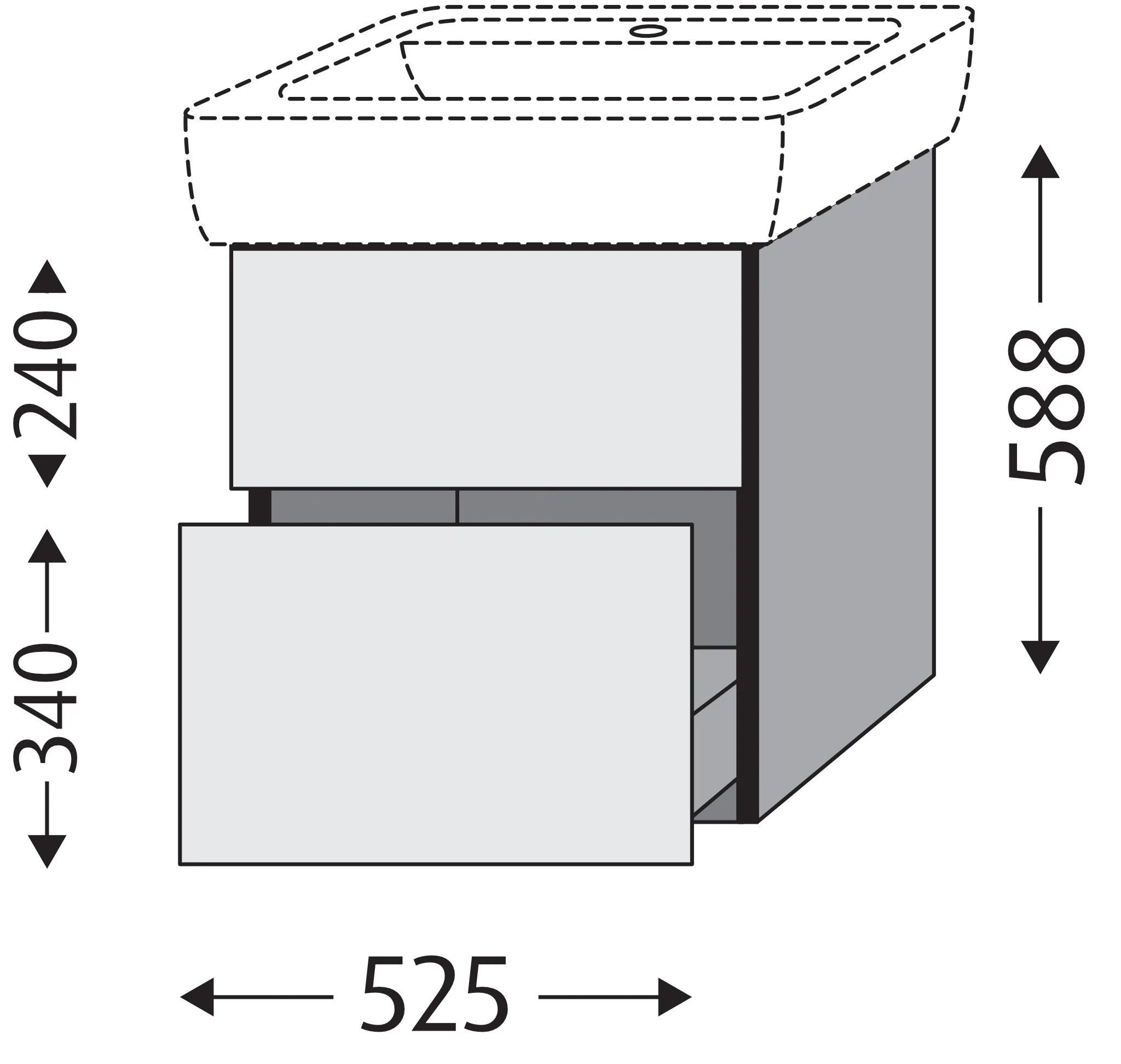 Waschtischunterbau mit Auszügen 3way (BP756) 588x525x447 Graphit-Matt