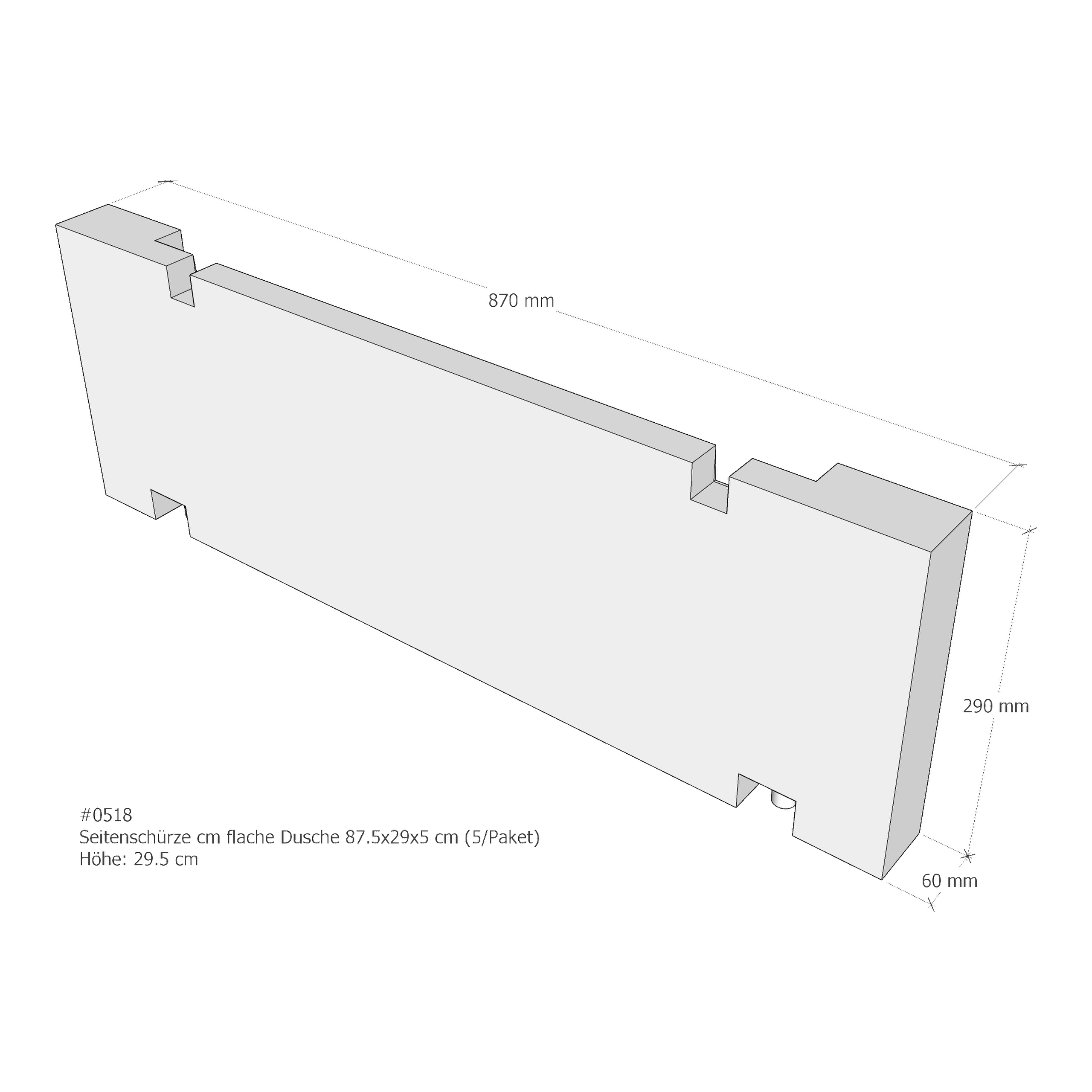 Seitenschürze für flache Duschwanne 87 × 2 × 29,5 cm