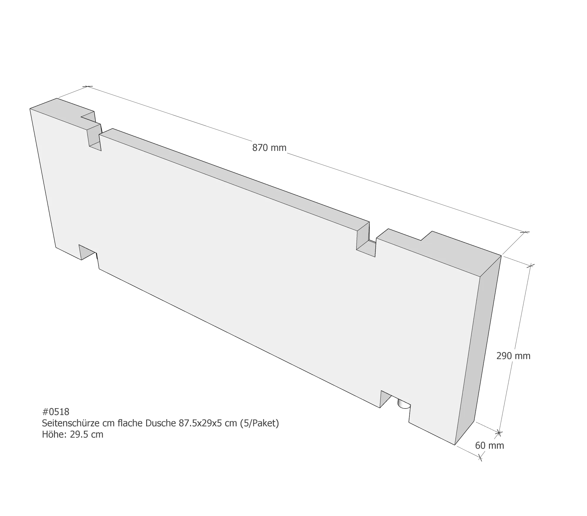 Seitenschürze für flache Duschwanne passend für 90 × 5 × 29 cm