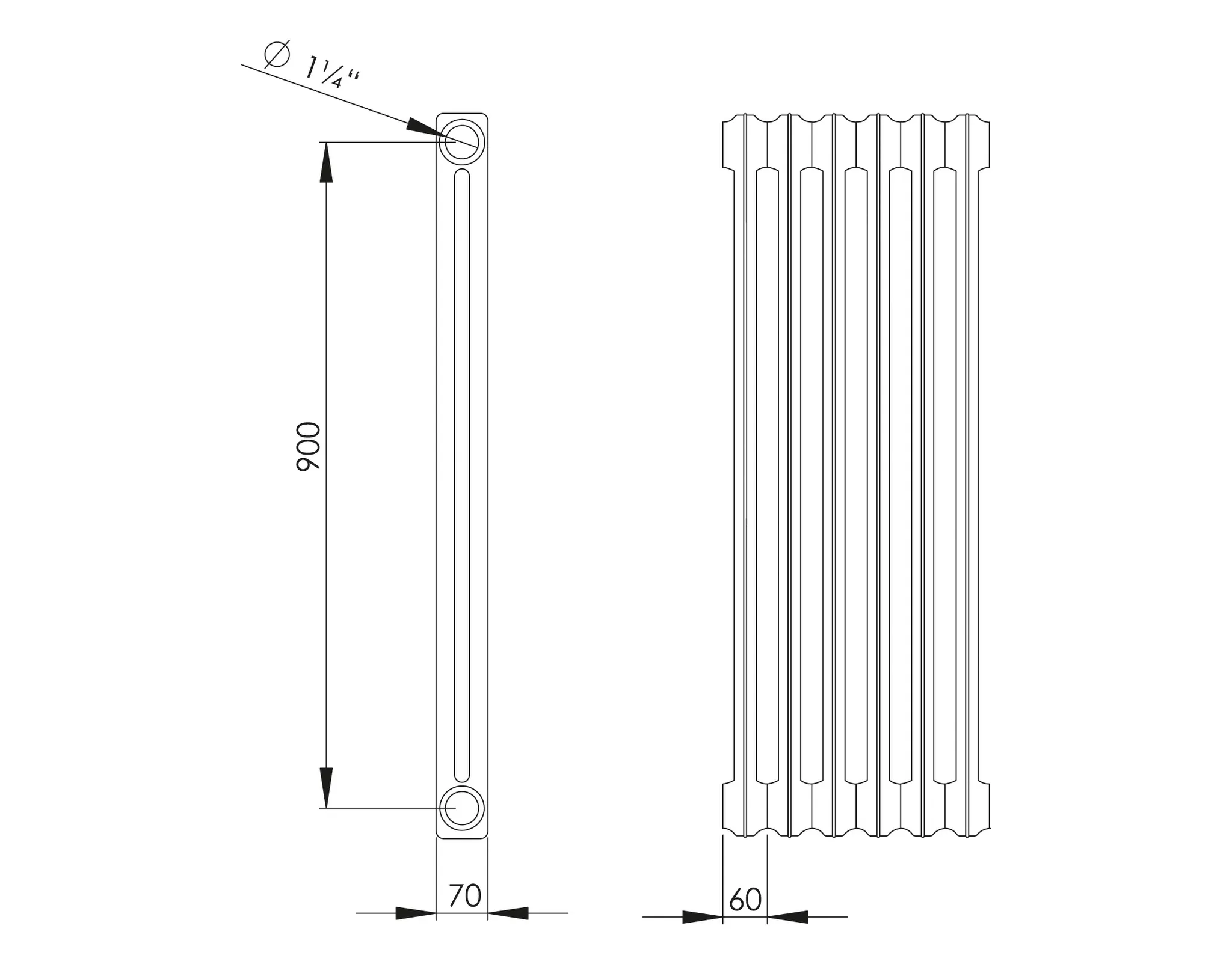ASW Gussradiator grundiert 8 Glieder Nabenabstand 900 mm „Berlin“ 48 × 98 × 7 cm