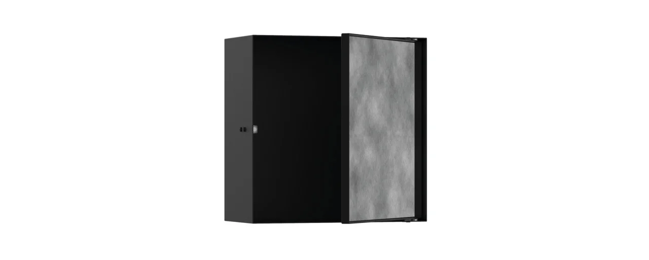 Hansgrohe XtraStoris Rock Wandnische, mattschwarz, 300 x 300 x 140 mm, Push-Open Tür mit 12 mm Tiefe Hansgrohe XtraStoris Rock Wandnische, mattschwarz, 300 x 300 x 140 mm, Push-Open Tür mit 12 mm Tiefe