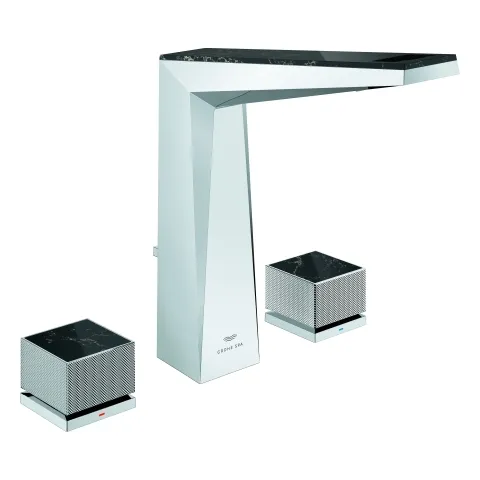 3-Loch-Waschtischbatterie Allure Brilliant Private Collection 20672, mit Knopfbetätigug (Kubus) Vanilla Noir Ceasarstone, Zugstangen-Ablaufgarnitur 1 1/4", chrom 3-Loch-Waschtischbatterie Allure Brilliant Private Collection 20672, mit Knopfbetätigug (Kubus) Vanilla Noir Ceasarstone, Zugstangen-Ablaufgarnitur 1 1/4", chrom