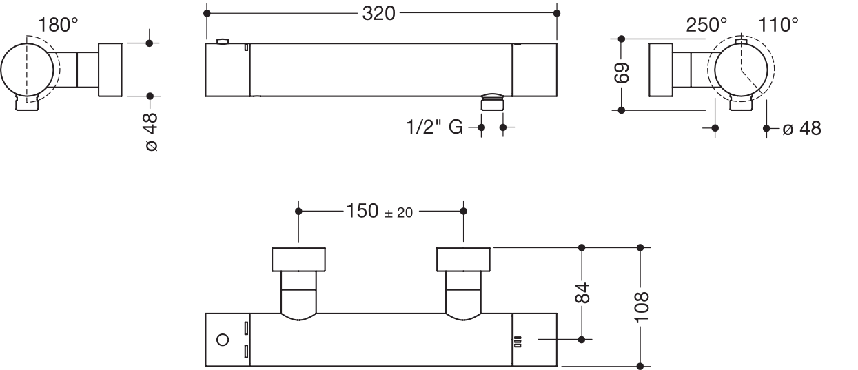 Zweihand-Duscharmatur „System-Armaturen“ 10,8 cm