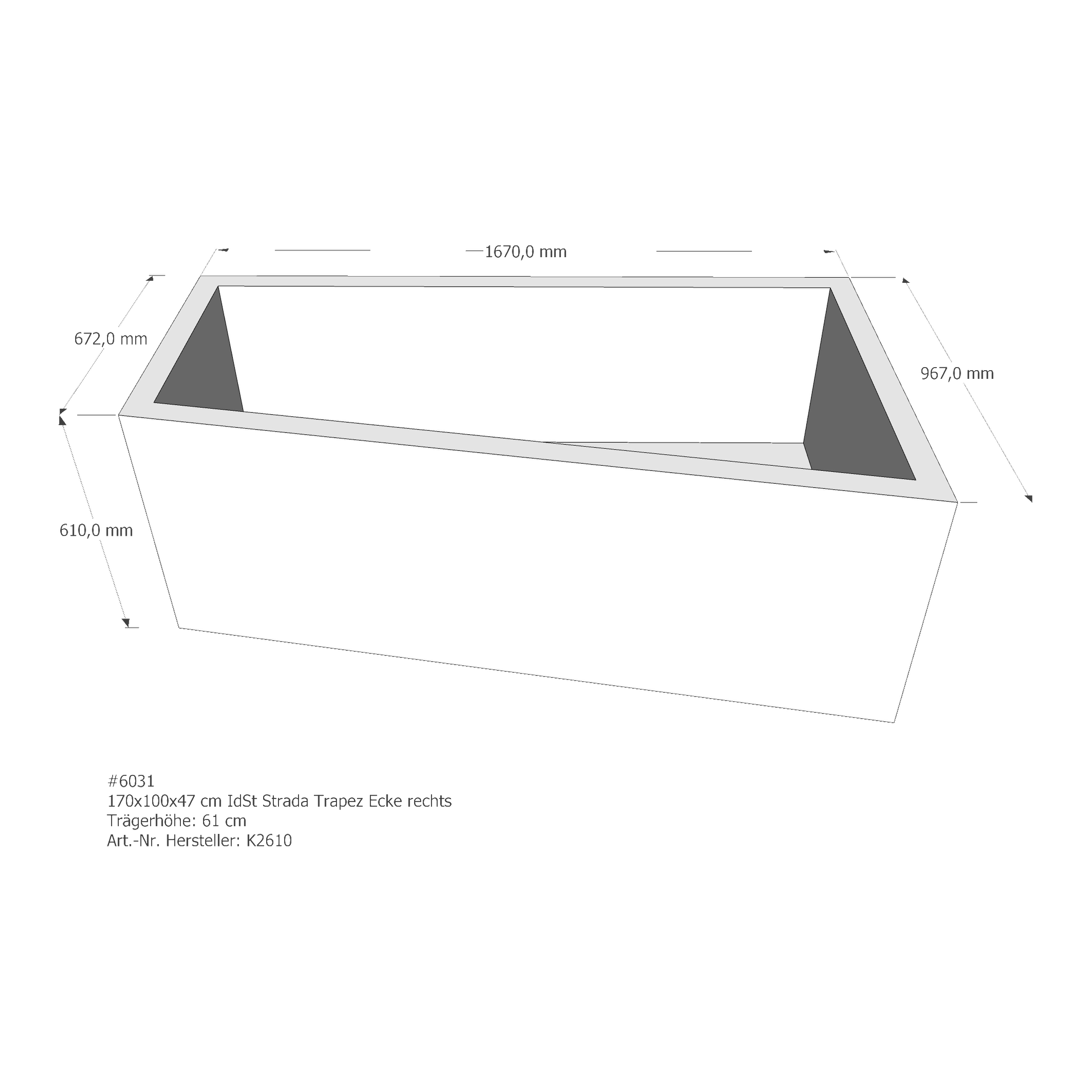 Badewannenträger für Ideal Standard Strada Trapez rechts 170 × 100 × 47 cm