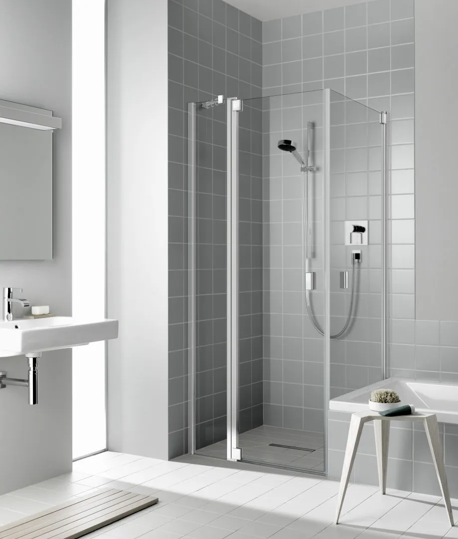 Kermi bewegliche Seitenwand beweglich links für Ecke „RAYA“ Glas SR Opaco, Profile Silber Mattglanz, BV: 870 - 900 mm GAK: 855 - 885 mm WE: 880 - 910 mm H: 1850 mm