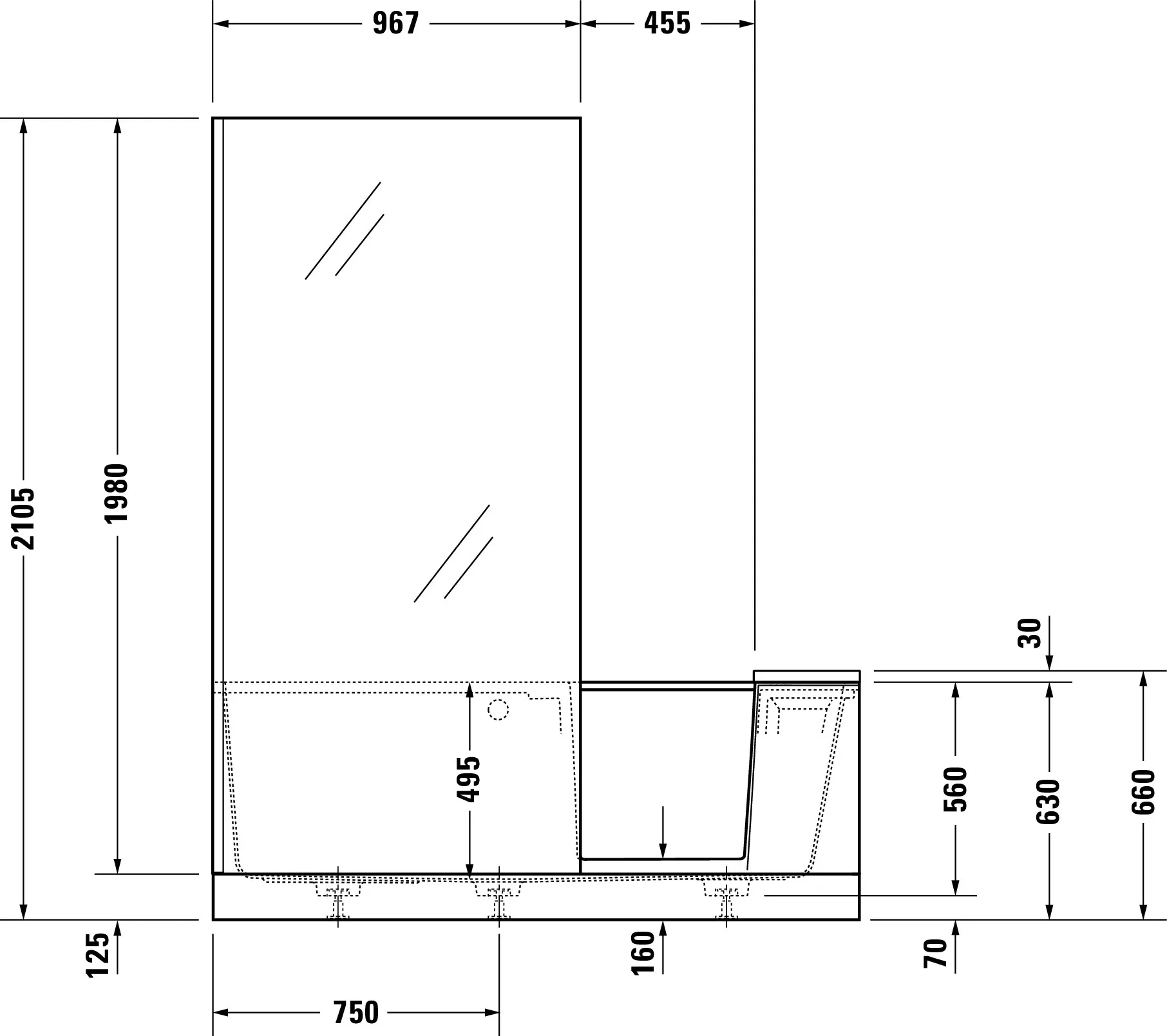 Duravit Badewanne Nische links „Shower and Bath“ nische rechteck 170 × 170 cm, links