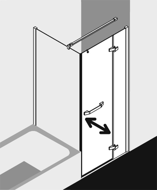 Kermi Duschtür 1-flügelig mit Festfeld mit Wandprofil links für Ecke „TUSCA“ in Glas SR Opaco, BV: 875 - 895 mm GAK: 860 - 880 mm WE: 885 - 905 mm H: 2000 mm