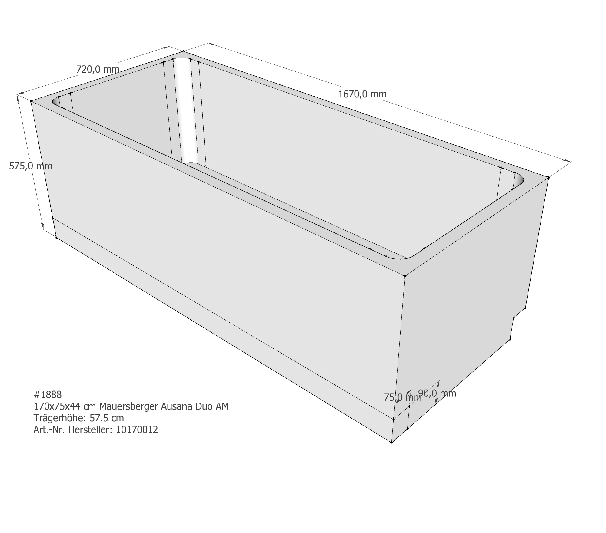 Badewannenträger für Mauersberger Ausana 170 × 75 × 44 cm Badewannenträger für Mauersberger Ausana 170 × 75 × 44 cm