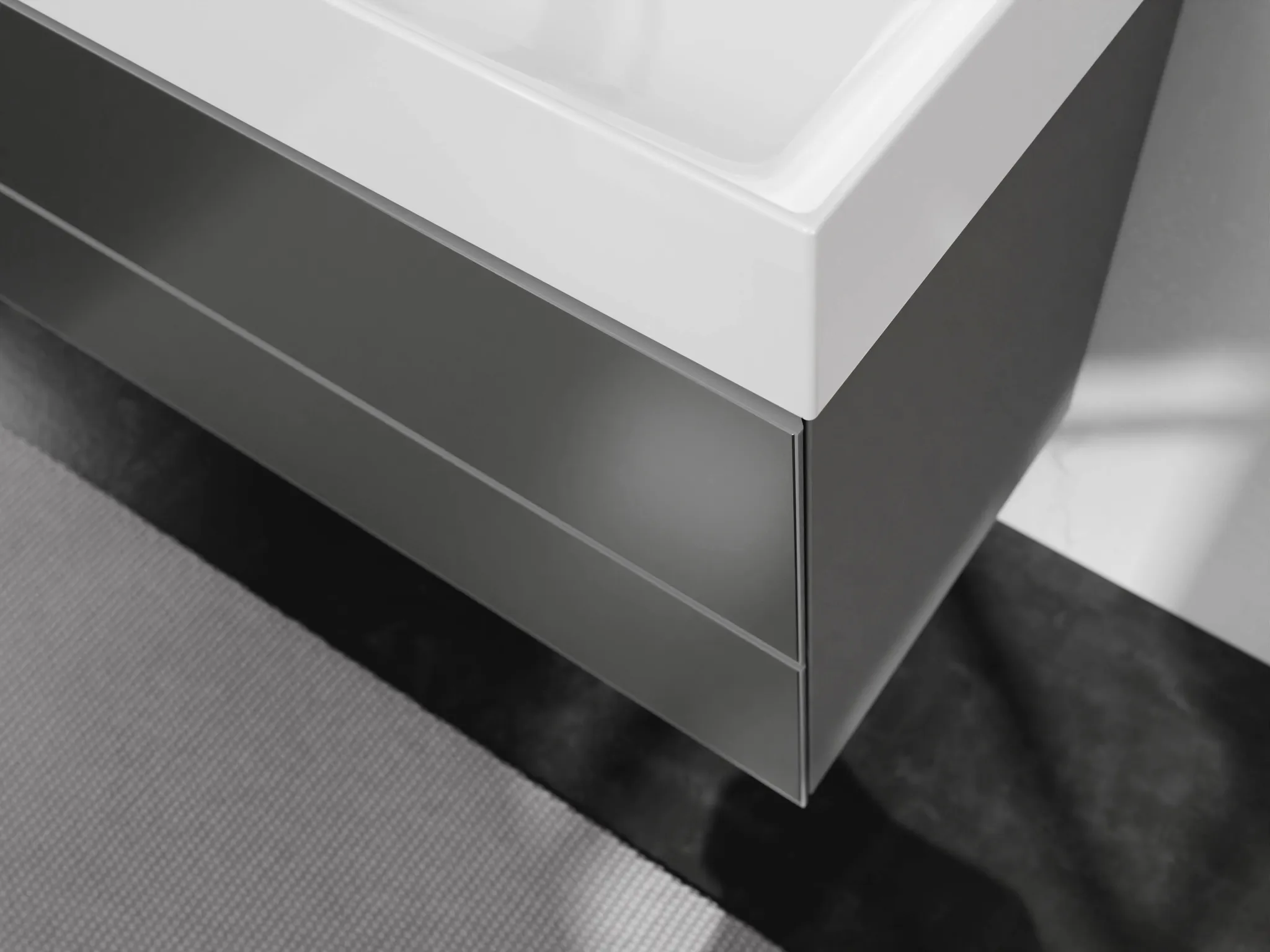 Xevolos E Waschtischunterschrank Schiefergrau Matt 980/550 mit 2 Schubkästen für Konsolen mit Aufsatzwaschtisch geschliffen Bronze Struktur Xevolos E Waschtischunterschrank Schiefergrau Matt 980/550 mit 2 Schubkästen für Konsolen mit Aufsatzwaschtisch geschliffen Bronze Struktur