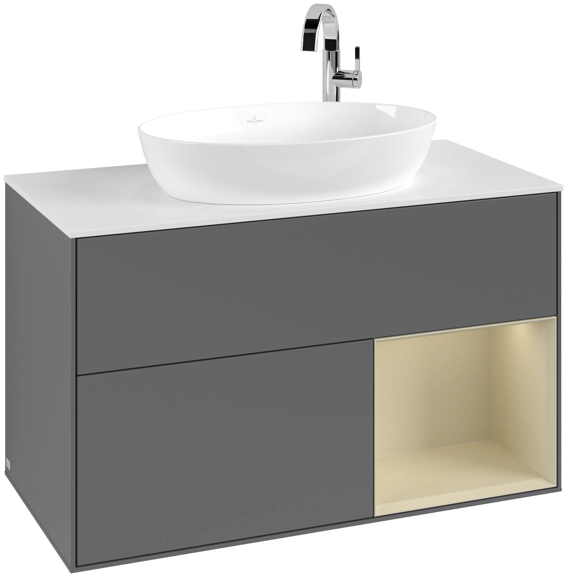 Villeroy & Boch Waschbeckenunterschrank Finion G90, 1000 x 603 x 501 mm, Anthrazit-Matt Lack / Seidengrau Matt Lack / Glasweiß Matt