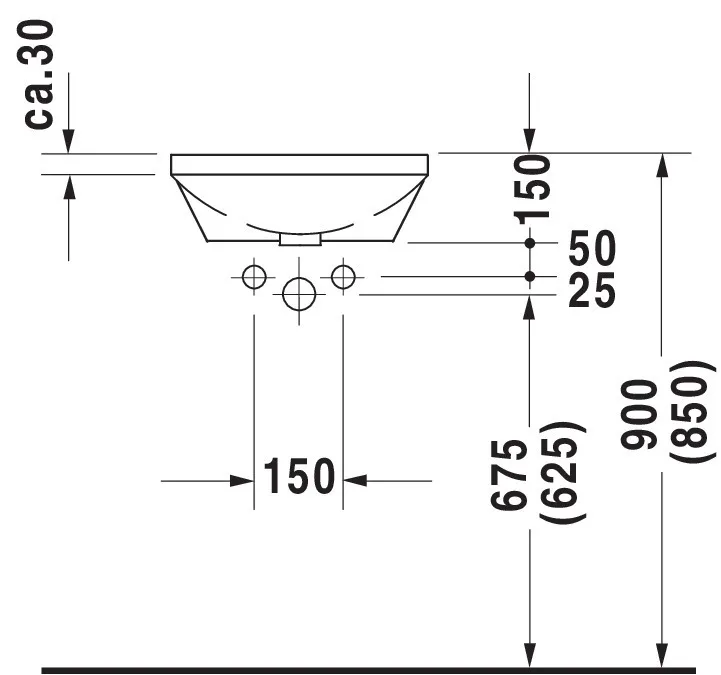 Einbauwaschtisch Architec 400 mm EB v.unten, ohne ÜL, ohne HLB, weiß