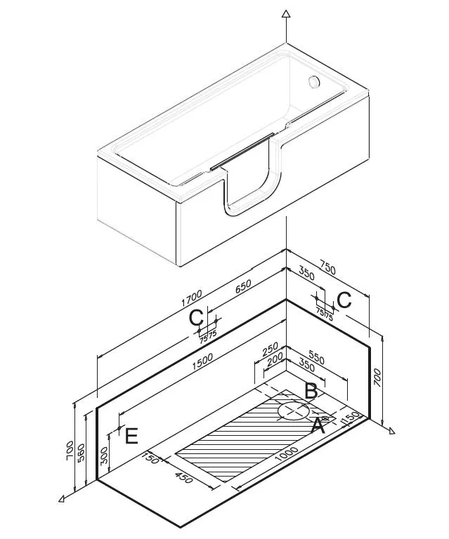 VitrA Zubehör Acryl Seitenschürze Conforma Combo Wanne 75 cm Weiß Hochglanz
