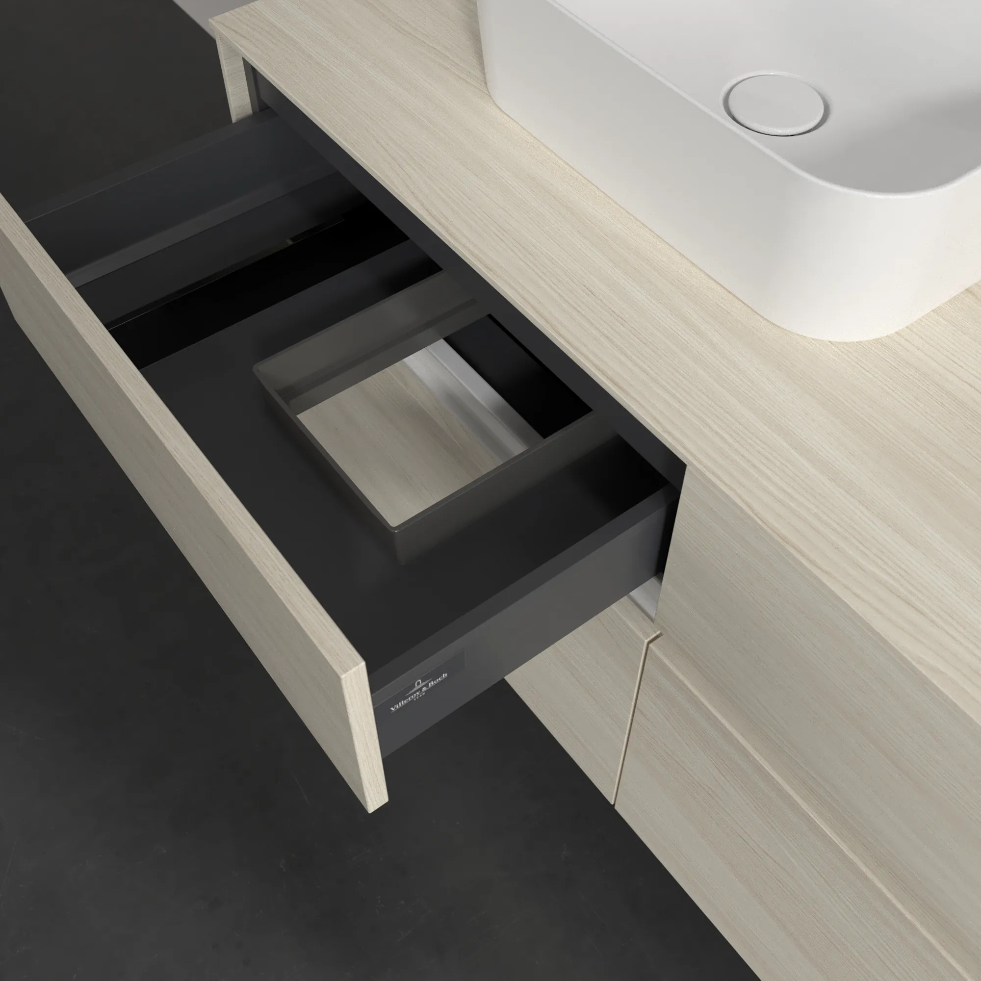 Villeroy & Boch Waschtischunterschrank „Collaro“ 1200 × 548 × 500 mm White Oak, mit Beleuchtung, für Becken links Villeroy & Boch Waschtischunterschrank „Collaro“ 1200 × 548 × 500 mm White Oak, mit Beleuchtung, für Becken links