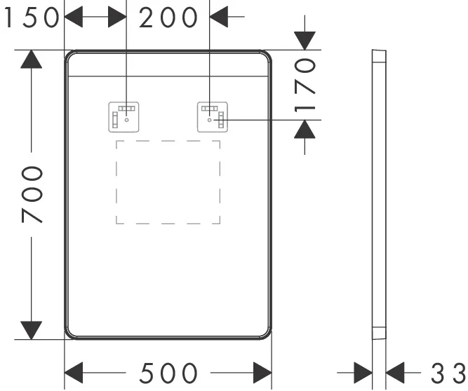 Hansgrohe Xarita Lite Q Spiegel mit horizontaler LED-Beleuchtung, IR-Sensor, Mattschwarz, Maße 500x700x30 mm