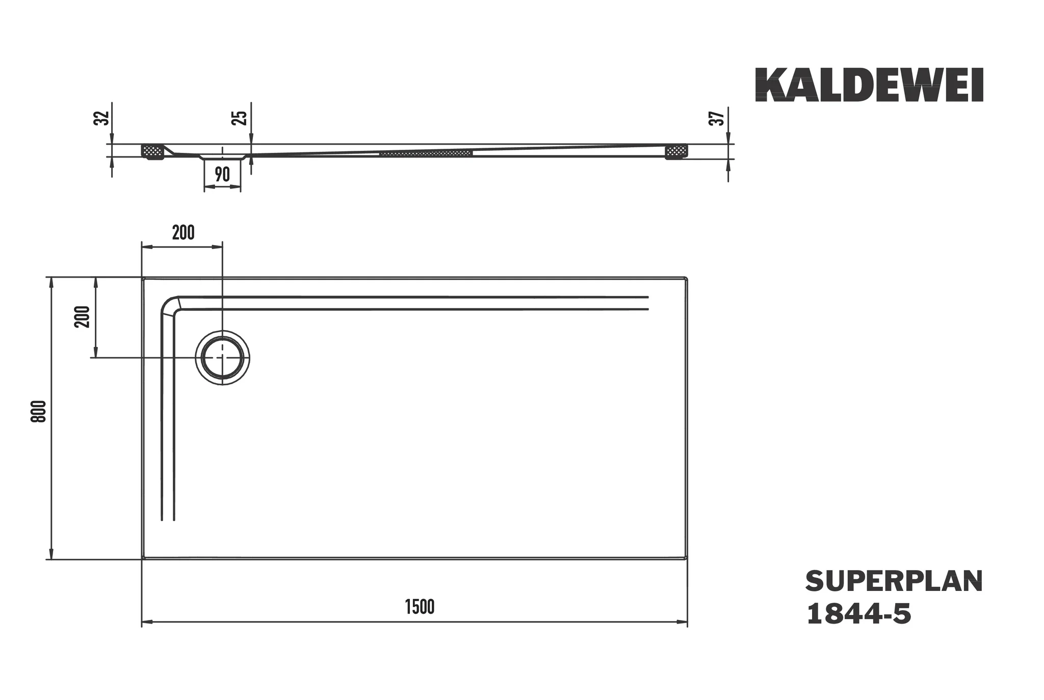Kaldewei SUPERPLAN Duschfläche mit extraflachem Wannenträger, 800x1500 mm, warm grey 60, 37 mm Einstiegshöhe
