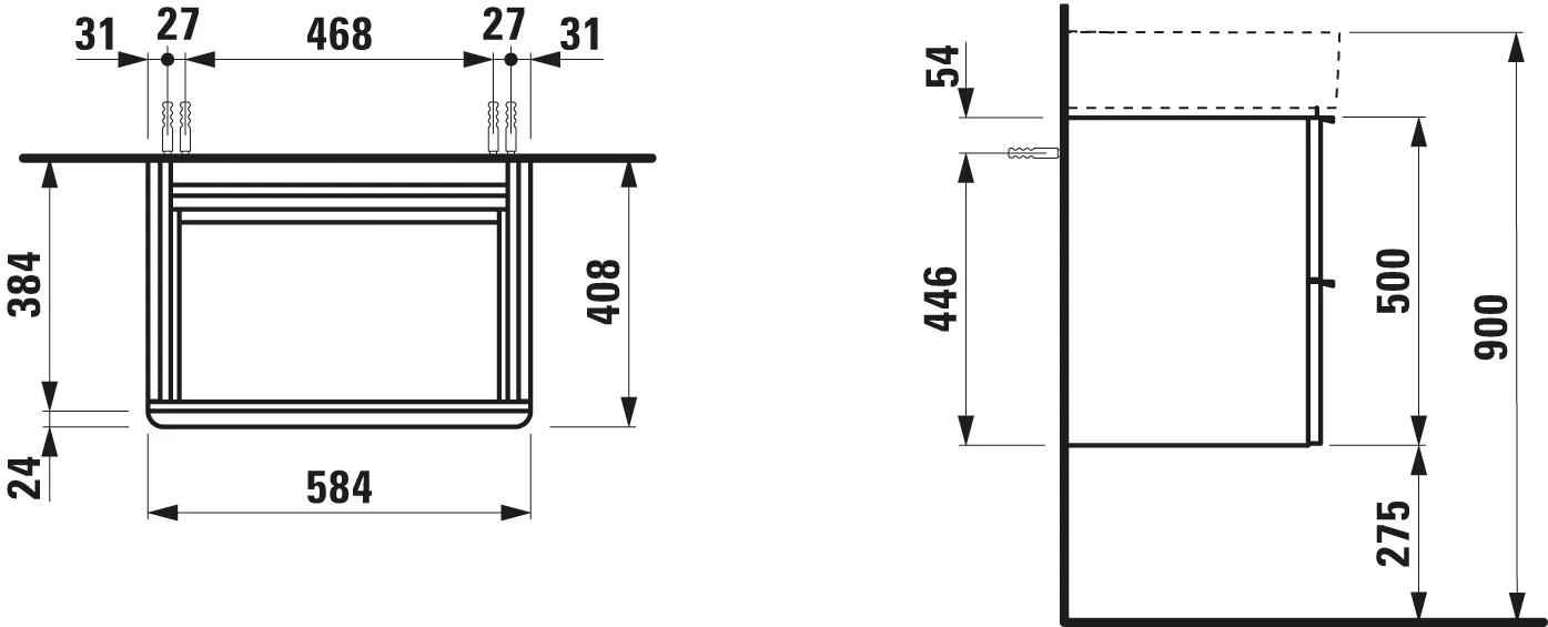 Laufen Waschtischunterbau „SPACE“ 410 × 520 × 585 mm Weiß matt