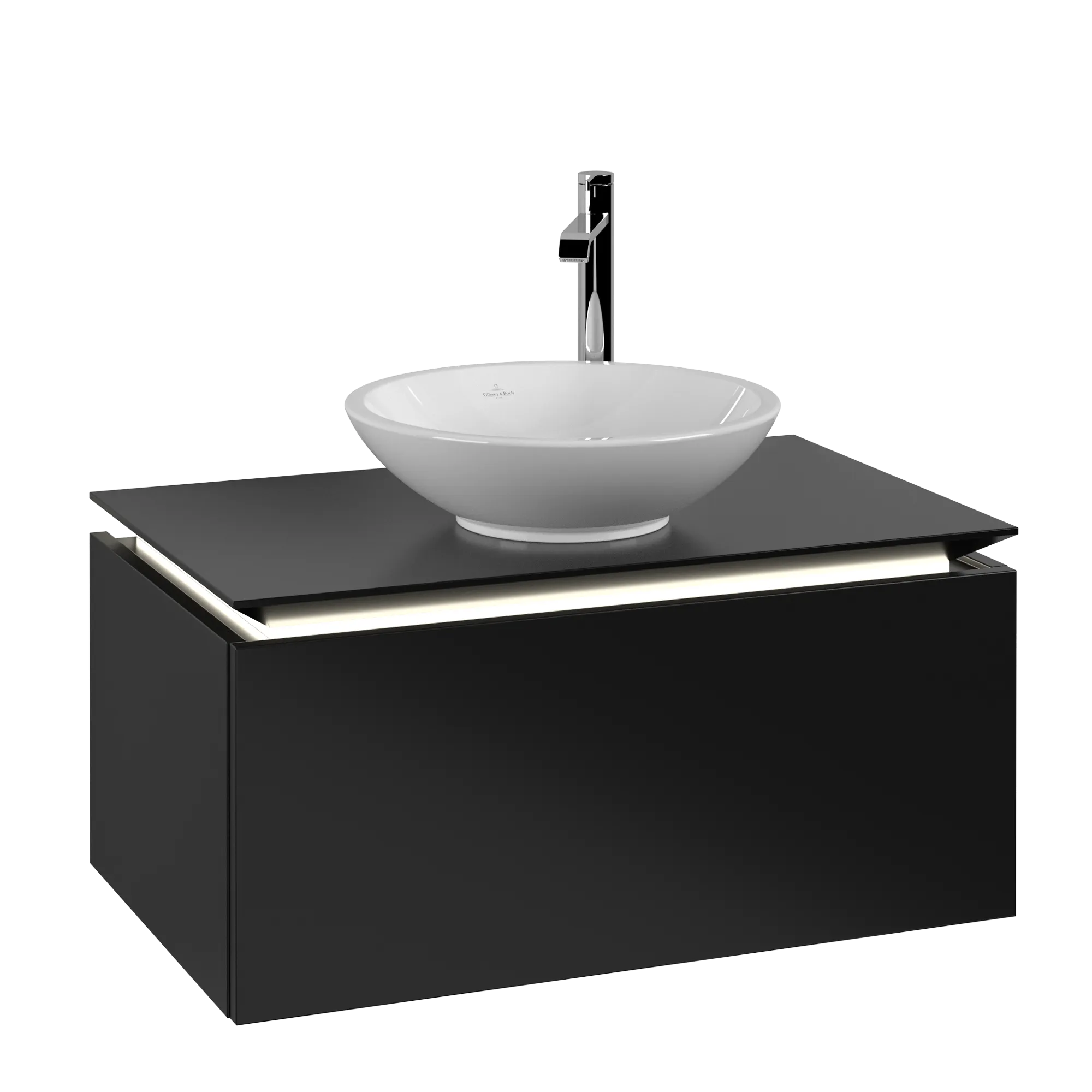 Villeroy & Boch Waschtischunterschrank „Legato“ für Schrankwaschtisch 800 × 380 × 500 mm Black Matt Lacquer, für Becken mittig