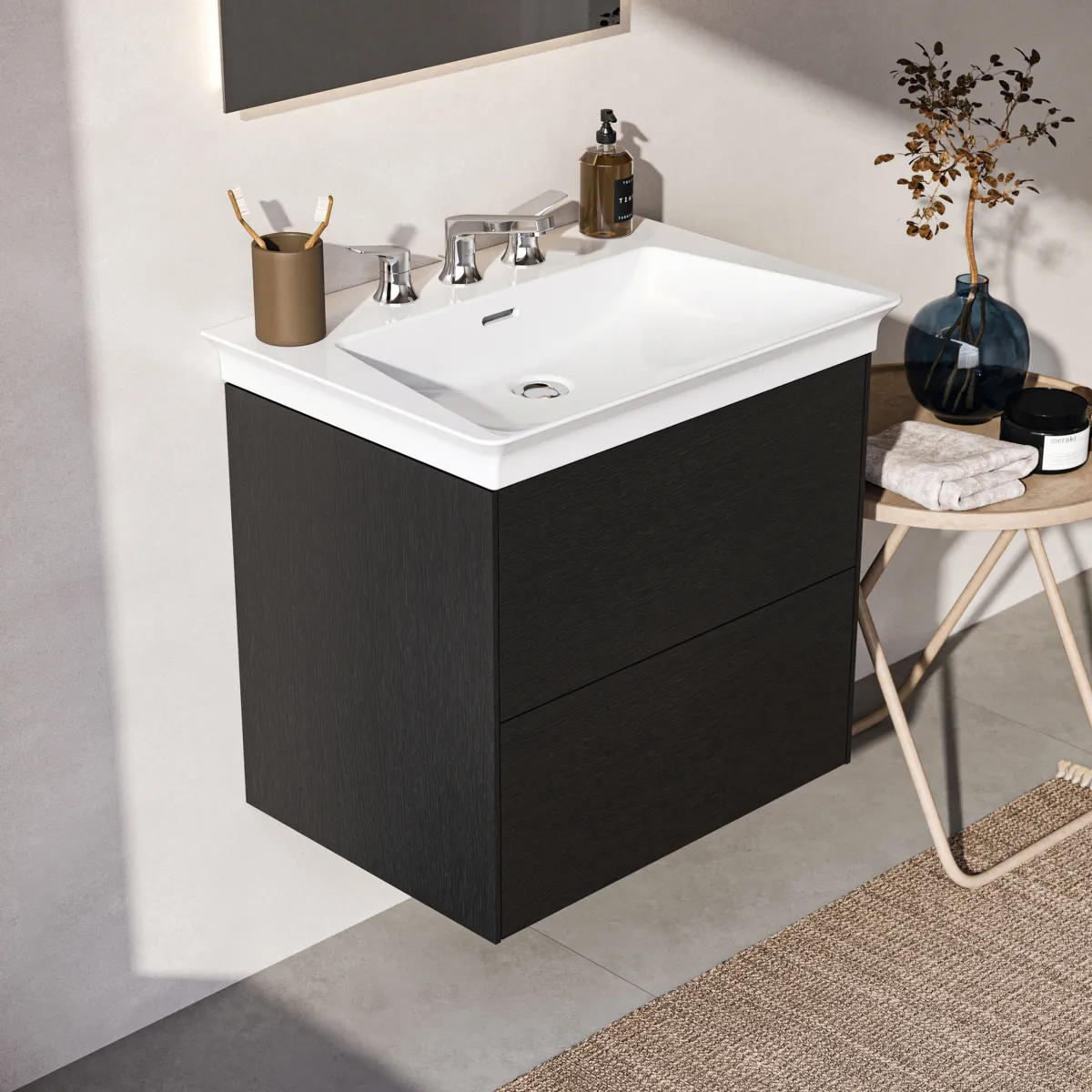Ideal Standard Waschtischunterschrank „Conca“ 60 × 54,3 × 44 cm Eiche geflammt Furnier Ideal Standard Waschtischunterschrank „Conca“ 60 × 54,3 × 44 cm Eiche geflammt Furnier