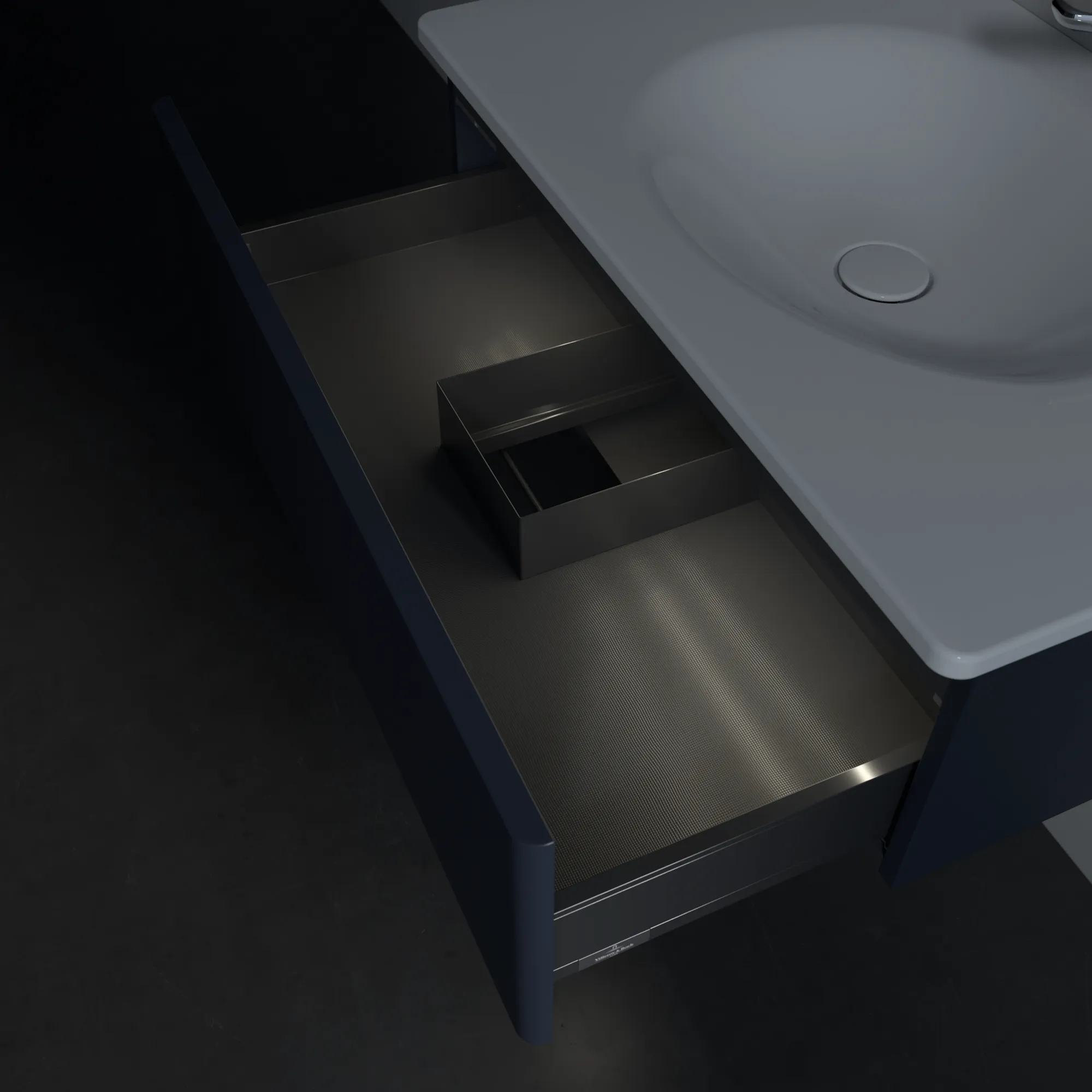 Villeroy & Boch Waschtischunterschrank für Schrankwaschtisch „Antao“ 788 × 256 × 496 mm Midnight Blue Matt Lacquer, für Becken mittig, mit Beleuchtung Villeroy & Boch Waschtischunterschrank für Schrankwaschtisch „Antao“ 788 × 256 × 496 mm Midnight Blue Matt Lacquer, für Becken mittig, mit Beleuchtung