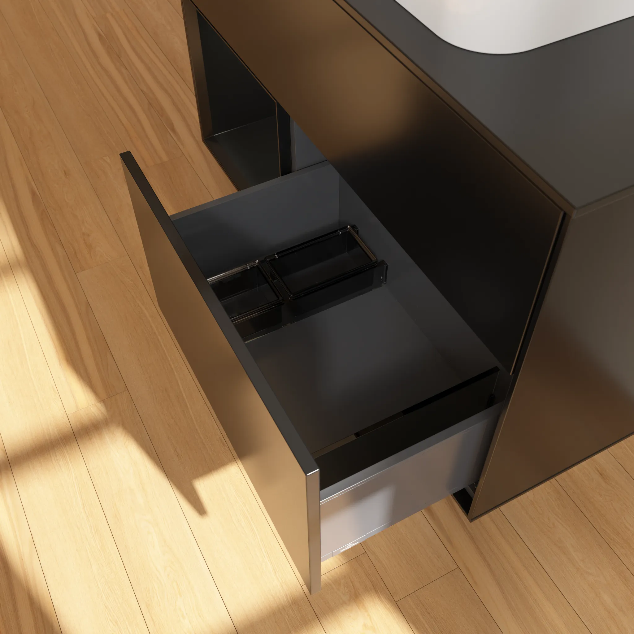 Villeroy & Boch Waschbeckenunterschrank Finion F24 in Black Matt Lacquer, 1000x603x501mm, mit Beleuchtung und Push-to-open Funktion Villeroy & Boch Waschbeckenunterschrank Finion F24 in Black Matt Lacquer, 1000x603x501mm, mit Beleuchtung und Push-to-open Funktion