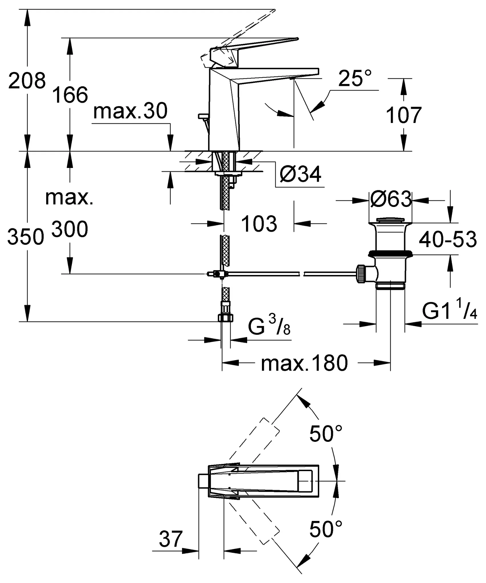 Einhand-Waschtischbatterie Allure Brilliant 24341, M-Size, Einlochmontage, Zugstangen-Ablaufgarnitur 1 1/4'', chrom Einhand-Waschtischbatterie Allure Brilliant 24341, M-Size, Einlochmontage, Zugstangen-Ablaufgarnitur 1 1/4'', chrom