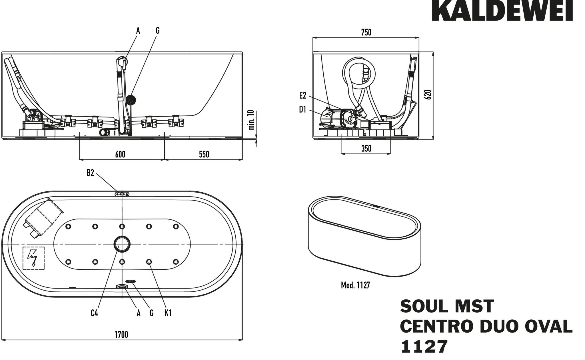 Kaldewei Whirlwanne „Meisterstück Centro Duo Oval“ 170 × 75 cm, links mit Airmassage Soul Kaldewei Whirlwanne „Meisterstück Centro Duo Oval“ 170 × 75 cm, links mit Airmassage Soul