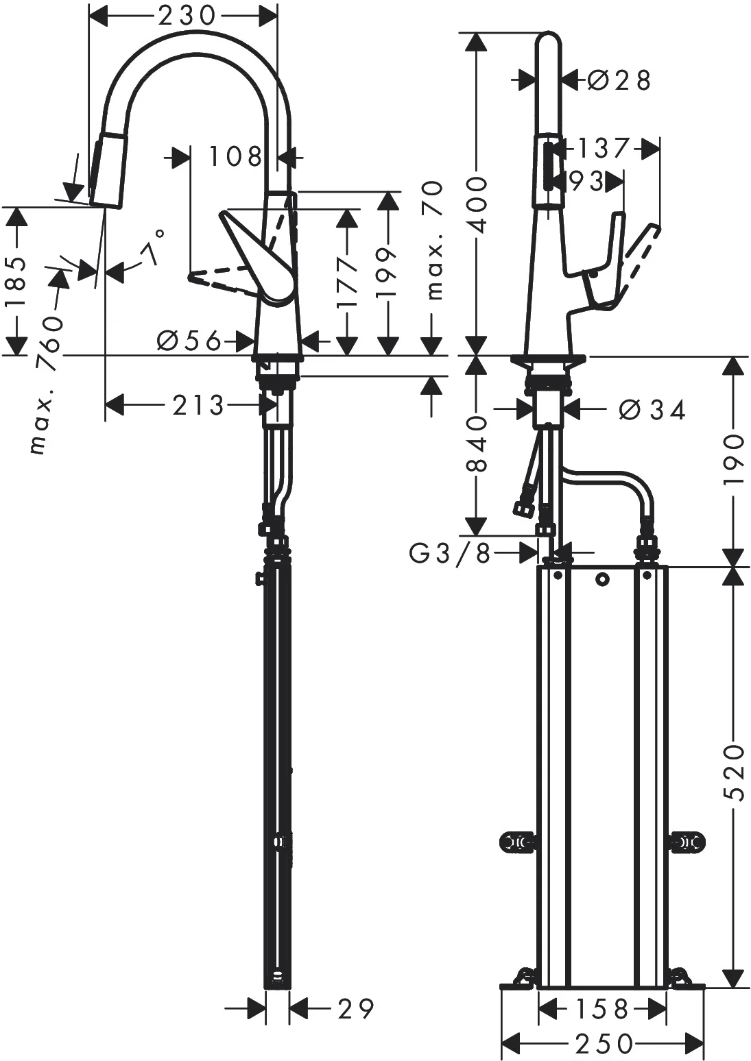 Hansgrohe Talis M51 Einhebel-Küchenmischer mit Ausziehbrause 2jet sBox Chrom, Schwenkbereich einstellbar auf 110° oder 150°, maximale Durchflussmenge 9 l/min, Auszugslänge bis zu 76 cm