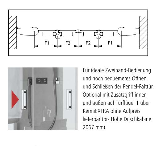 Kermi Pendel-Falttür 4-teilig für Nische „Diga“ Glas Klar, Falttür BV: 1168 - 1208 mm WE: 1168 - 1208 mm H: 1850 mm