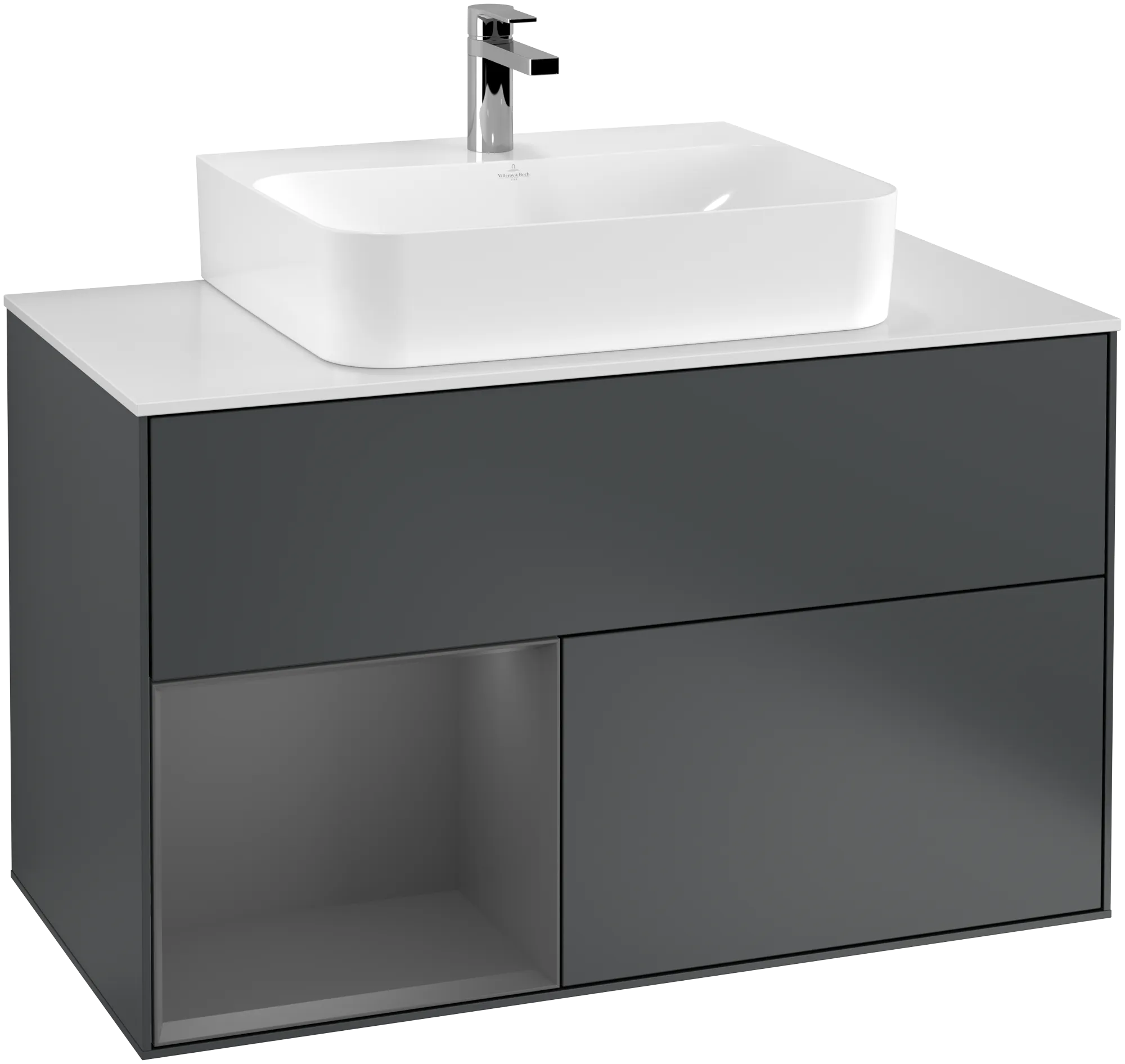 Villeroy & Boch Finion Waschbeckenunterschrank G11, 1000 x 603 x 501 mm, Midnight Blue Matt Lacquer / Anthracite Matt Lacquer / Glass White Matt