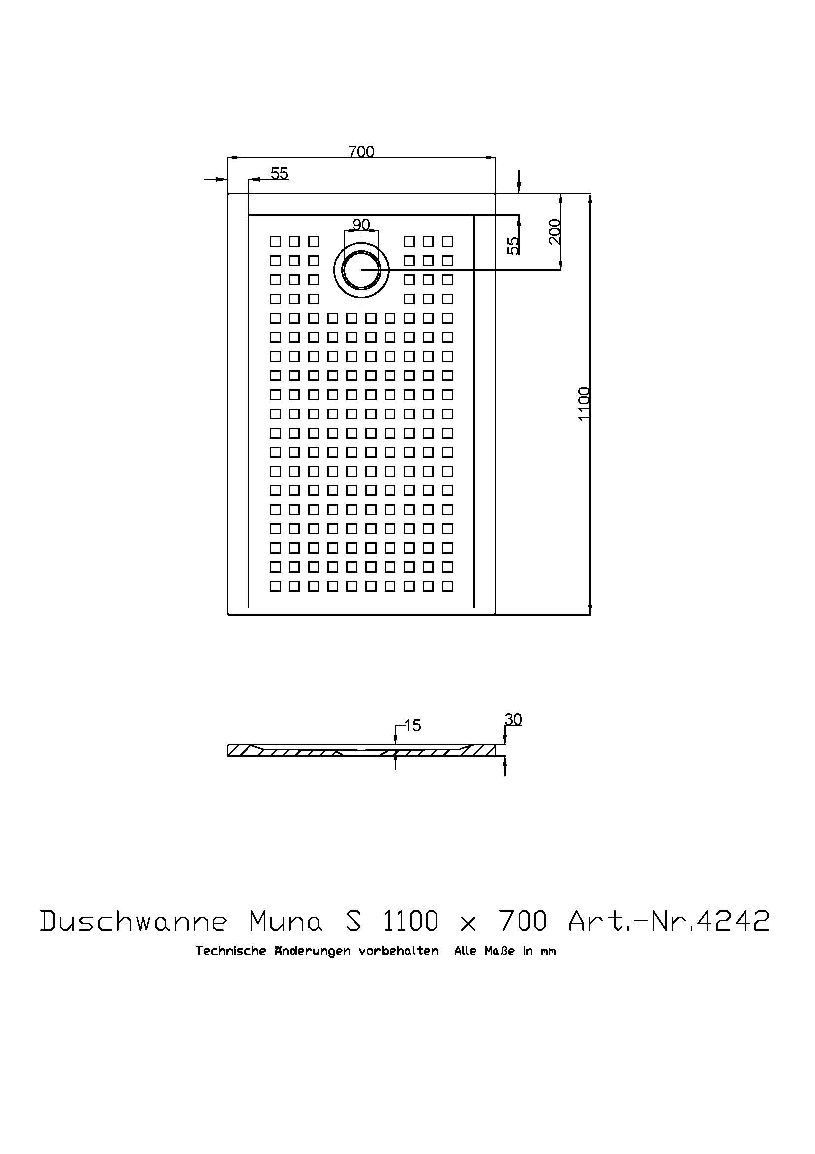 Duschwanne „Muna S“ Rechteck 110 × 70 cm in Weiß