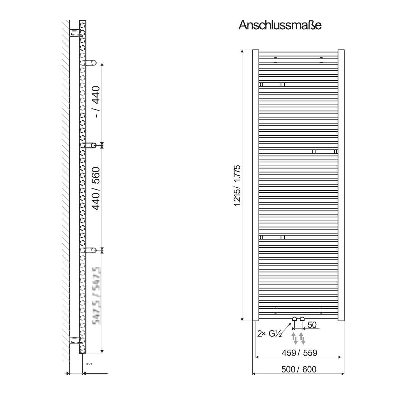 HSK Design-Heizkörper „Line Plus“ 60 × 121,5 cm in Beige (Bahamabeige)