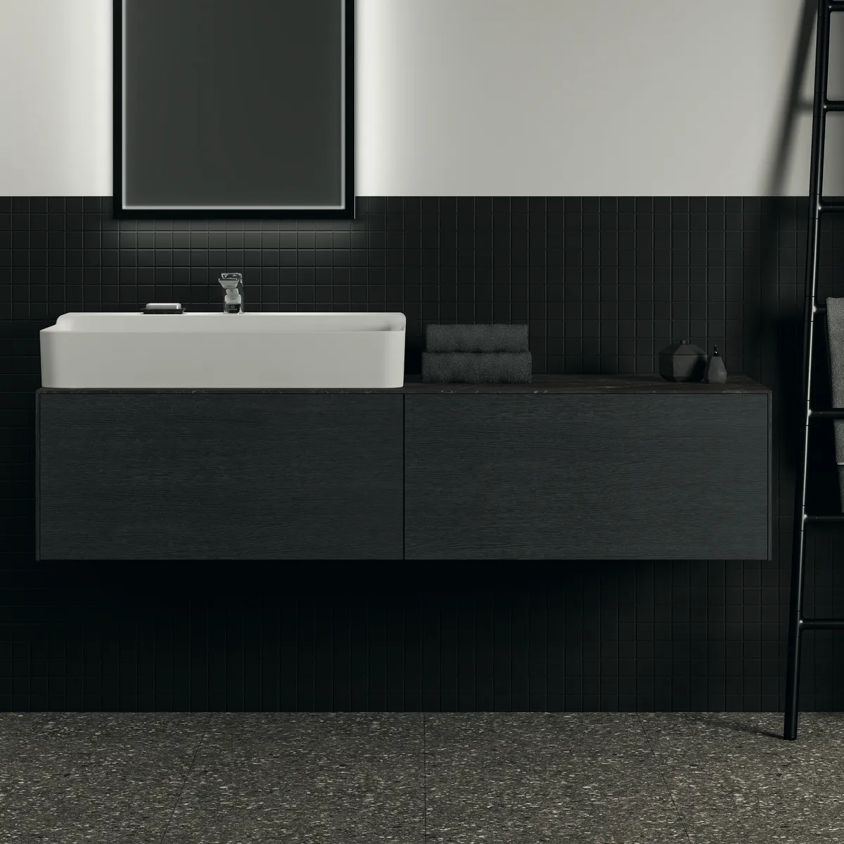 Waschtischplatte Conca, aus Keramik, 1587x505x6mm, Marmor Noir Desir