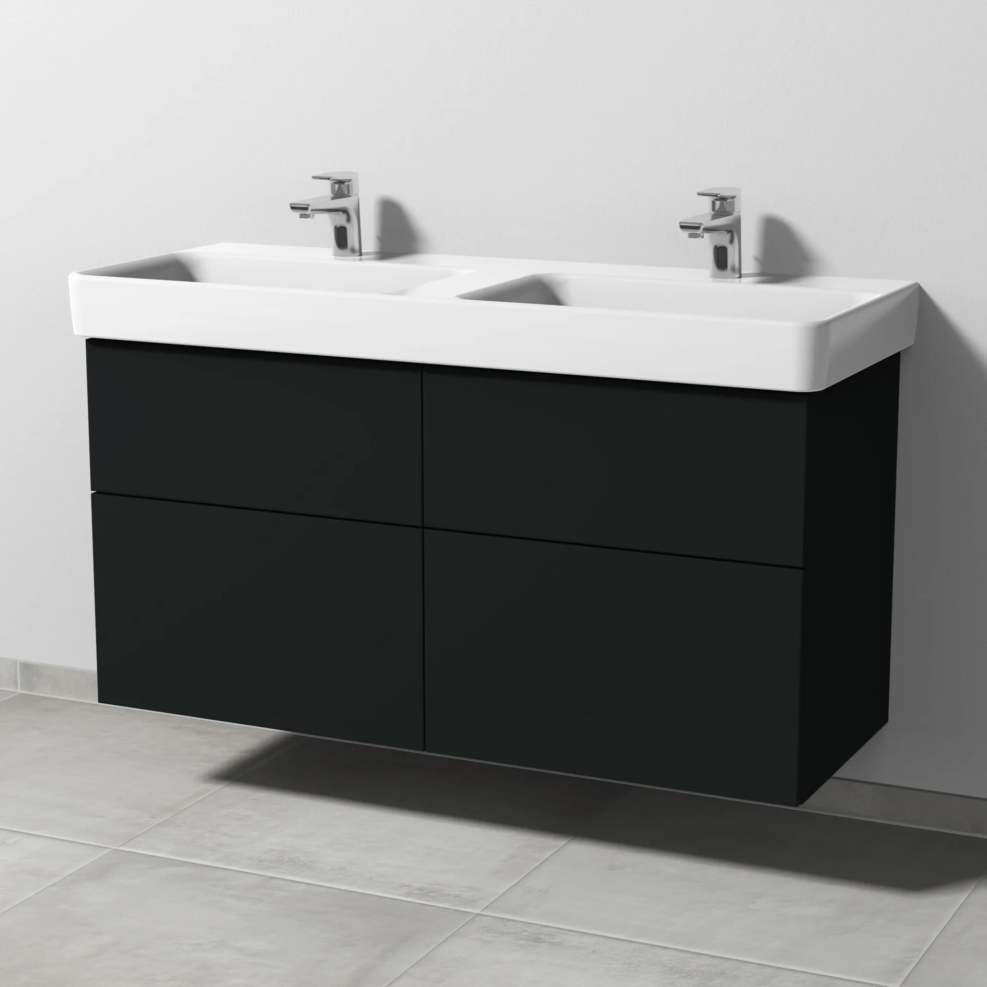 Sanipa Waschtischunterschrank „3way“ passend zu Keramik-Waschtische Pro S von Laufen 1150 × 593 × 437 mm in Vulkan (matt), Becken links und rechts