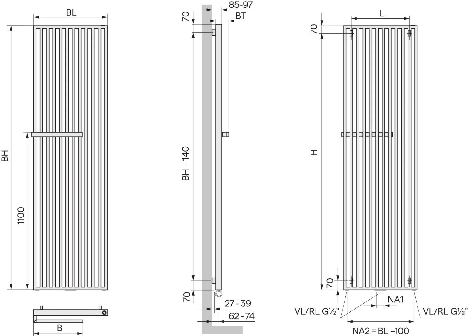 Kermi Design-Heizkörper „Arche® Plus“ 47 × 180 cm in Anthracite Grey