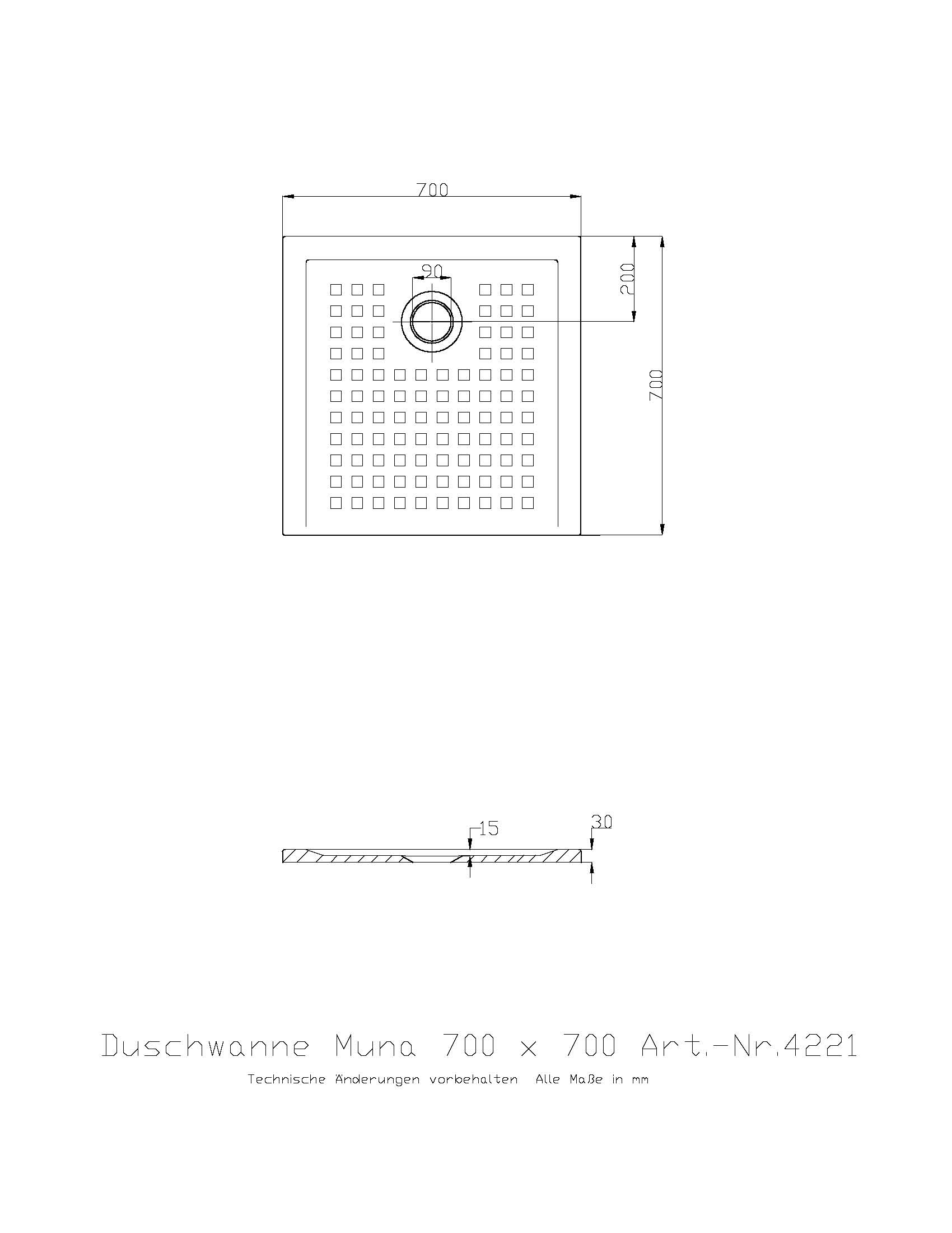 Duschwanne „Muna S“ Quadrat 70 × 70 cm in Weiß