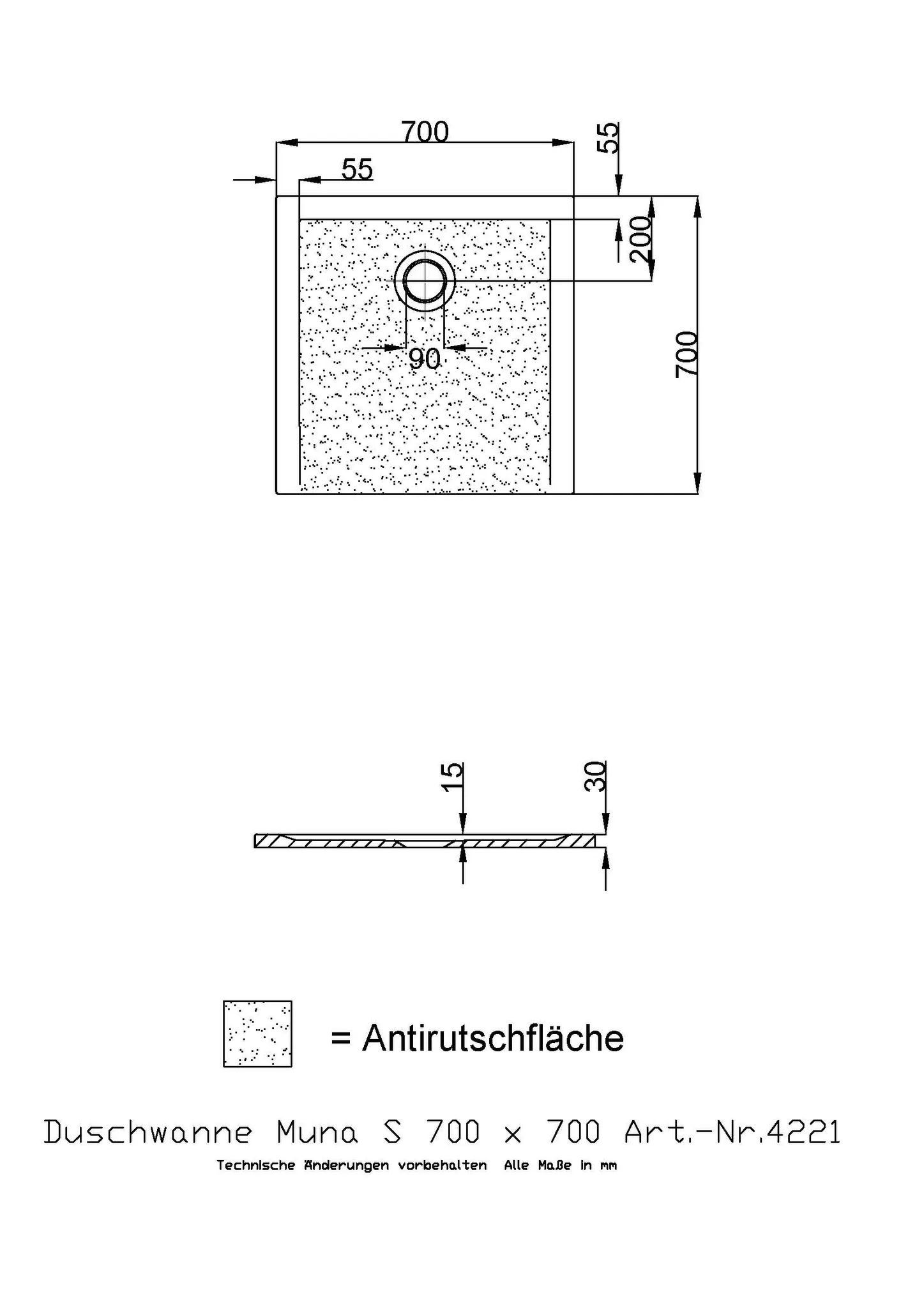 Duschwanne „Muna S“ Quadrat 70 × 70 cm in Telegrau Duschwanne „Muna S“ Quadrat 70 × 70 cm in Telegrau