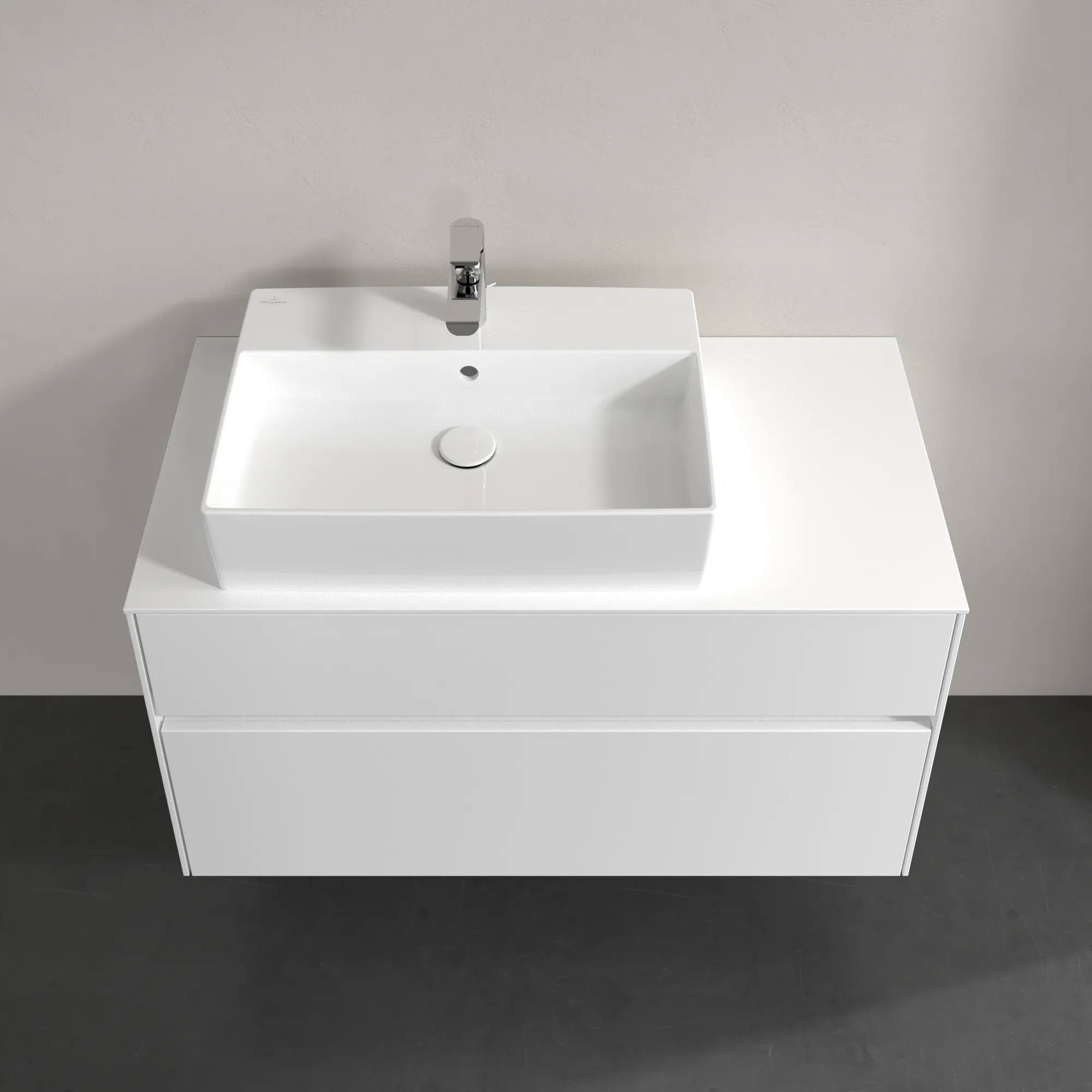 Villeroy & Boch Waschtischunterschrank „Collaro“ 1000 × 548 × 500 mm Weiß Matt, mit Beleuchtung, für Becken links Villeroy & Boch Waschtischunterschrank „Collaro“ 1000 × 548 × 500 mm Weiß Matt, mit Beleuchtung, für Becken links