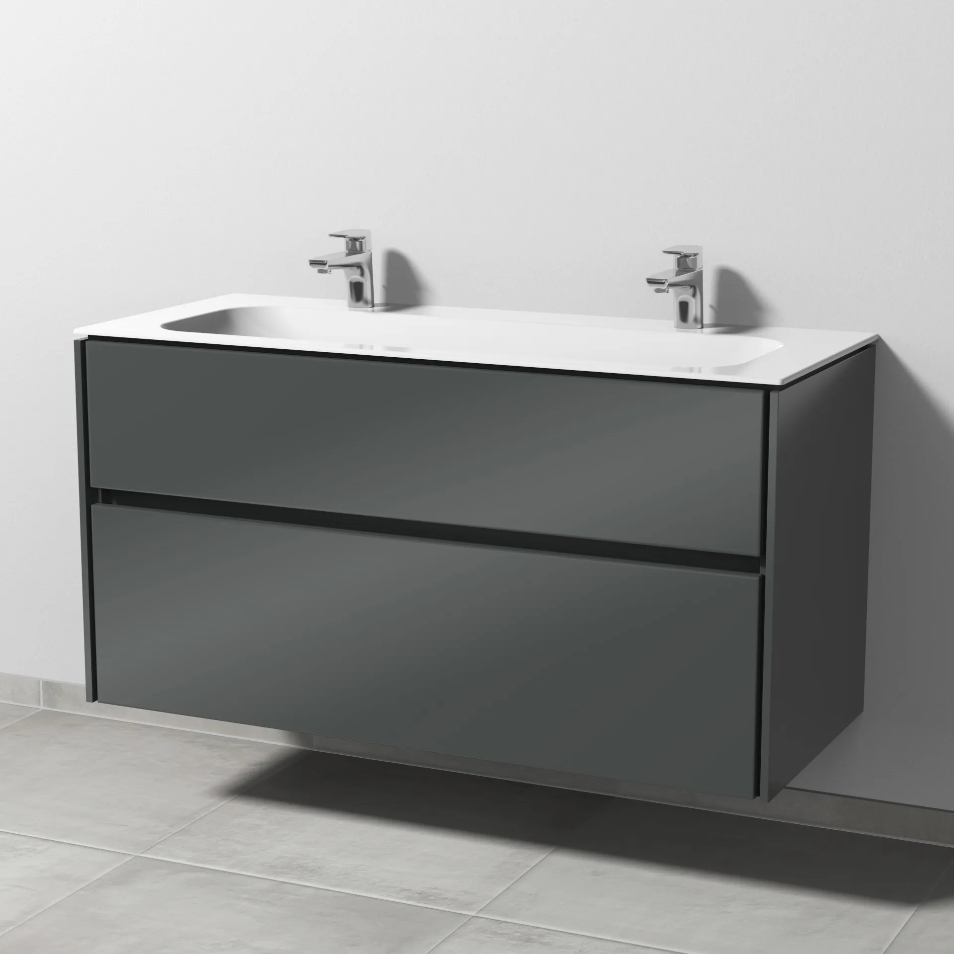 Keramik-Waschtisch-Set mit Waschtischunterschrank „Twiga“ 119 × 50 × 61 cm in Anthrazit (glanz), ohne Beleuchtung, mit Hahnlochbohrung