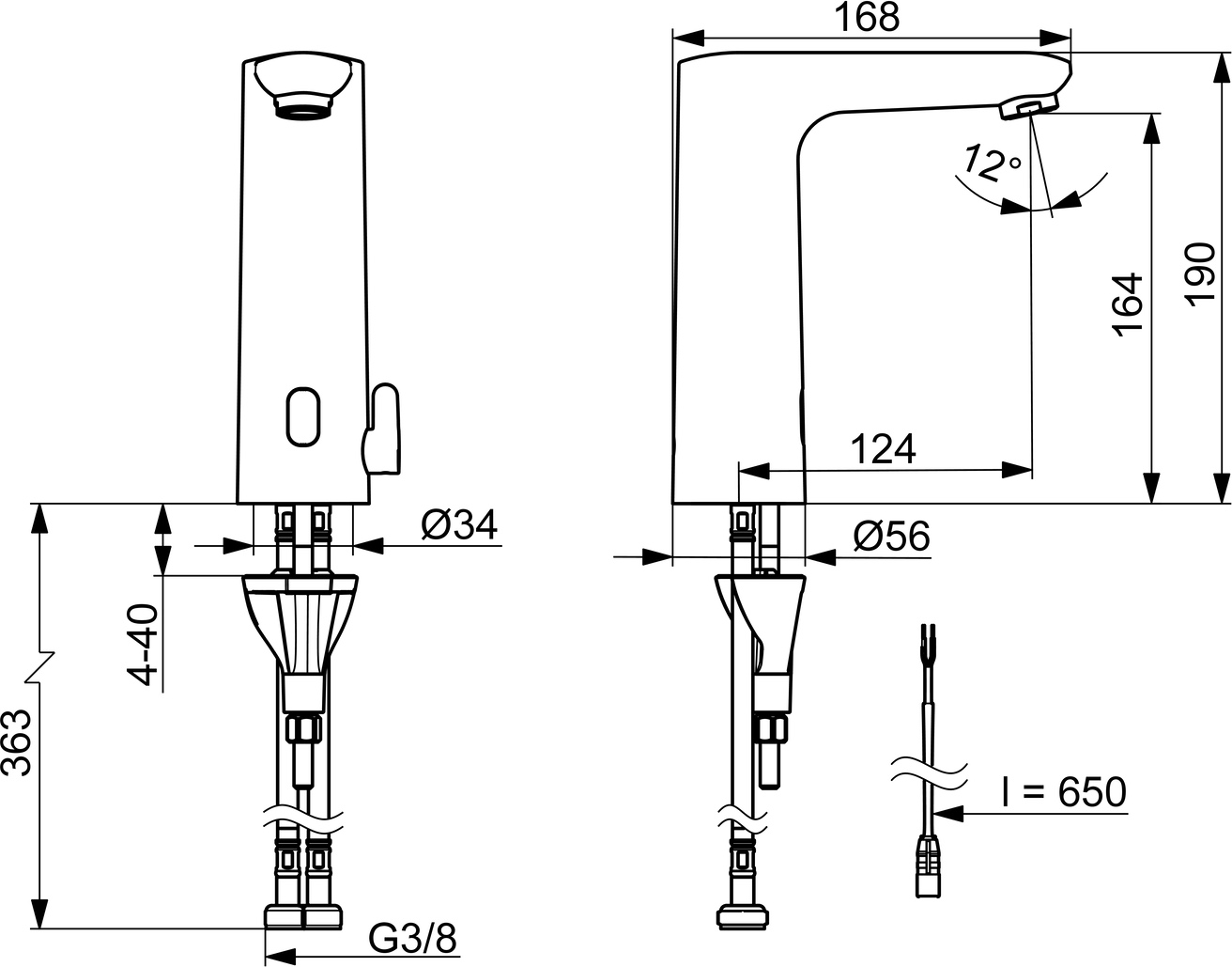 Hansa Waschtischarmatur, elektronisch „Electra“ Ausladung 124 mm in Chrom Hansa Waschtischarmatur, elektronisch „Electra“ Ausladung 124 mm in Chrom