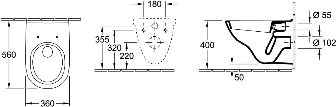 Tiefspül-WC O.novo 566010, 360 x 560 x 350 mm, Oval, wandhängend, Abgang waagerecht, Weiß Alpin Tiefspül-WC O.novo 566010, 360 x 560 x 350 mm, Oval, wandhängend, Abgang waagerecht, Weiß Alpin