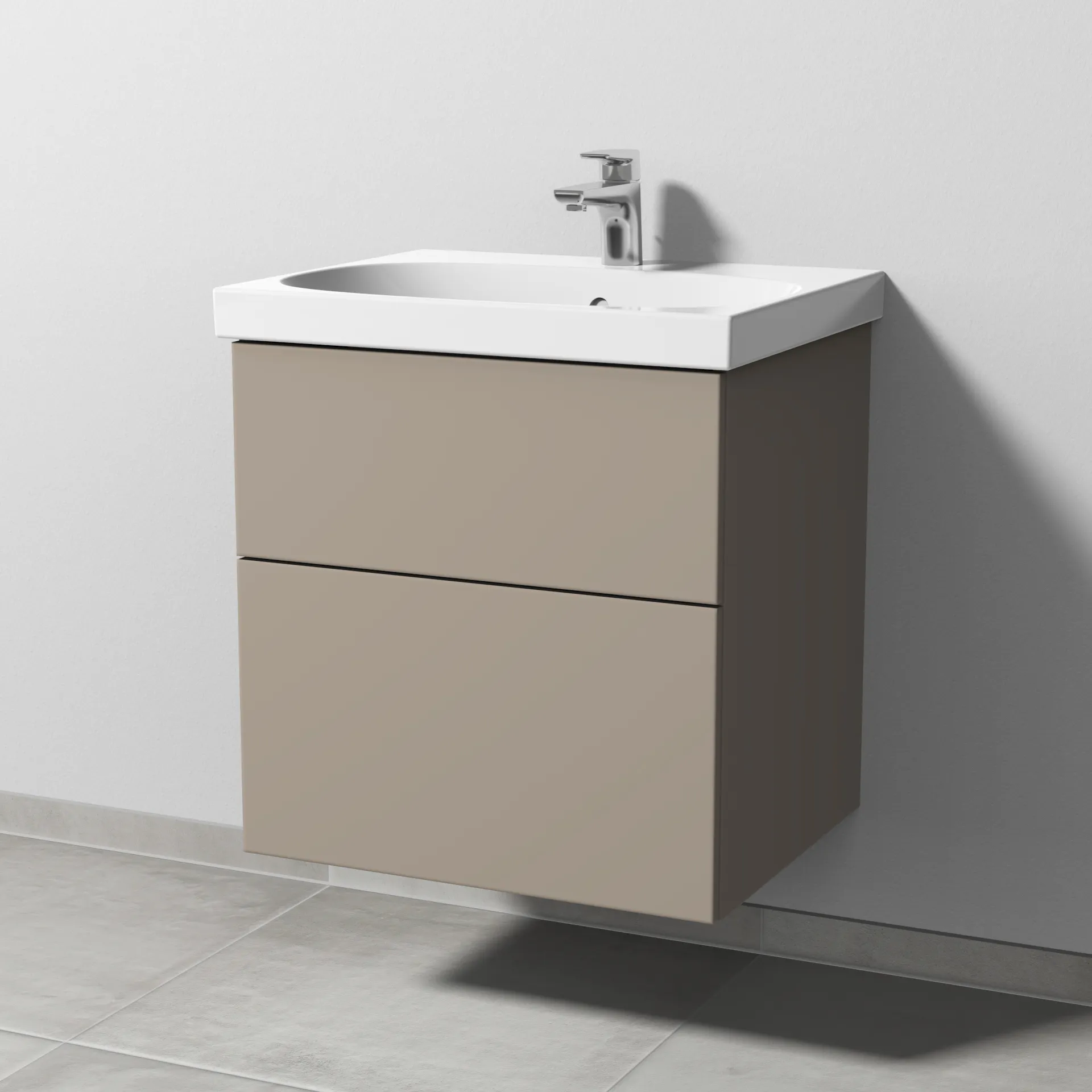 Sanipa Waschtischunterschrank „3way“ passend zu Keramik-Waschtische Acanto von Geberit 570 × 586 × 467 mm in Sandgrau (matt), mit Hahnlochbohrung,