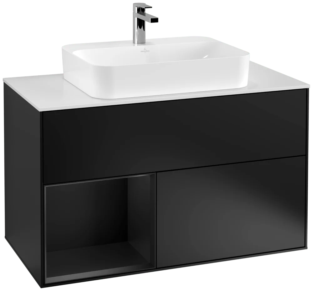 Villeroy & Boch Waschbeckenunterschrank Finion F36, 1000x603x501 mm, Black Matt Lacquer, mit Beleuchtung und SoftClosing Villeroy & Boch Waschbeckenunterschrank Finion F36, 1000x603x501 mm, Black Matt Lacquer, mit Beleuchtung und SoftClosing