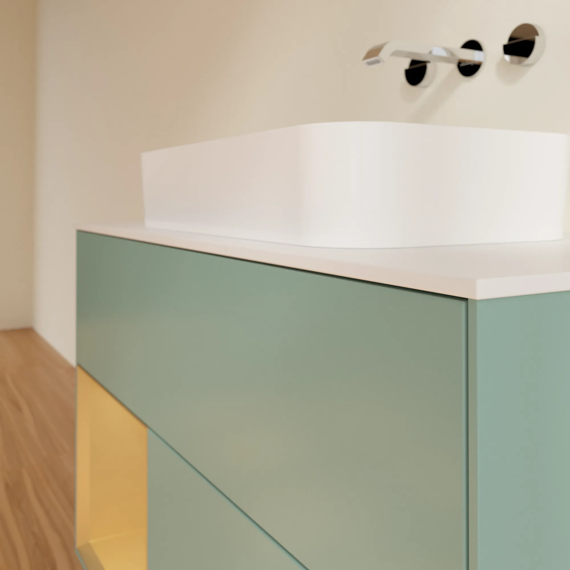 Villeroy & Boch Waschtischunterschrank „Finion“ für Schrankwaschtisch 1000 × 603 × 501 mm Olive Matt Lacquer, ohne Hahnlochbohrung, für Becken mittig Villeroy & Boch Waschtischunterschrank „Finion“ für Schrankwaschtisch 1000 × 603 × 501 mm Olive Matt Lacquer, ohne Hahnlochbohrung, für Becken mittig