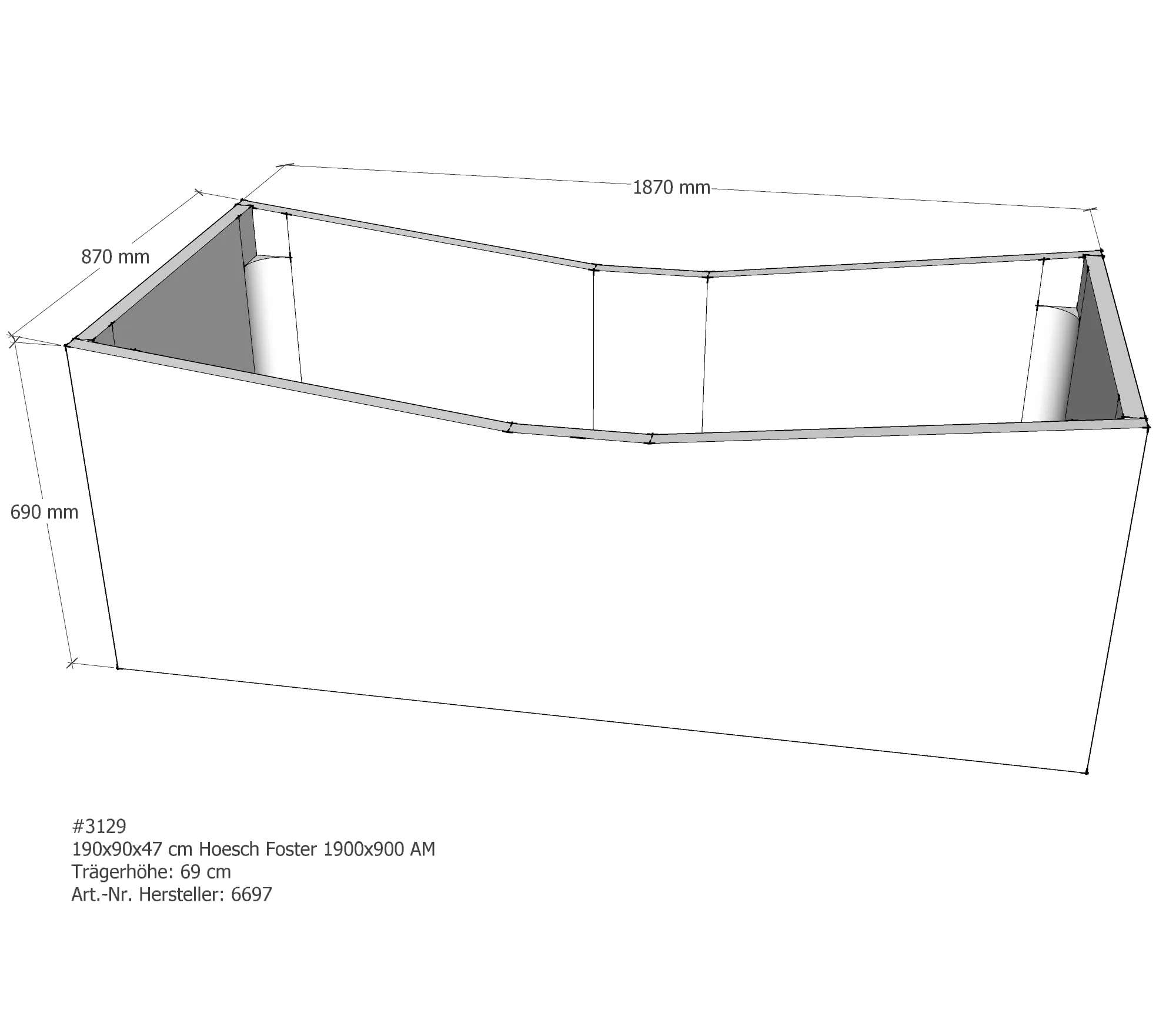 Badewannenträger passend für Hoesch Foster 190 × 90 × 47 cm