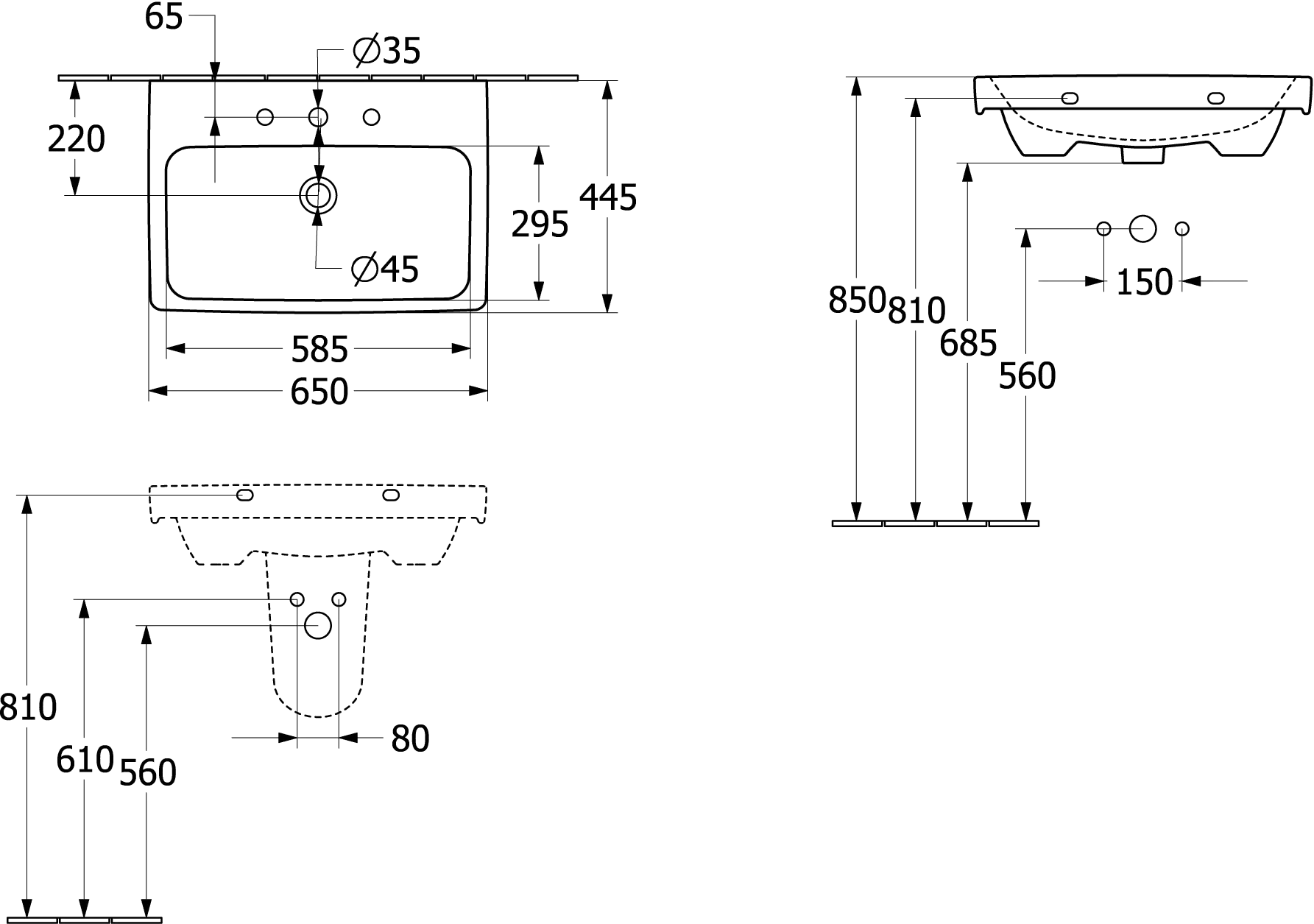 Villeroy & Boch Waschbecken „Architectura“ 650 × 445 × 165 mm, ohne Hahnlochbohrung, für Becken mittig in Weiß Alpin Villeroy & Boch Waschbecken „Architectura“ 650 × 445 × 165 mm, ohne Hahnlochbohrung, für Becken mittig in Weiß Alpin